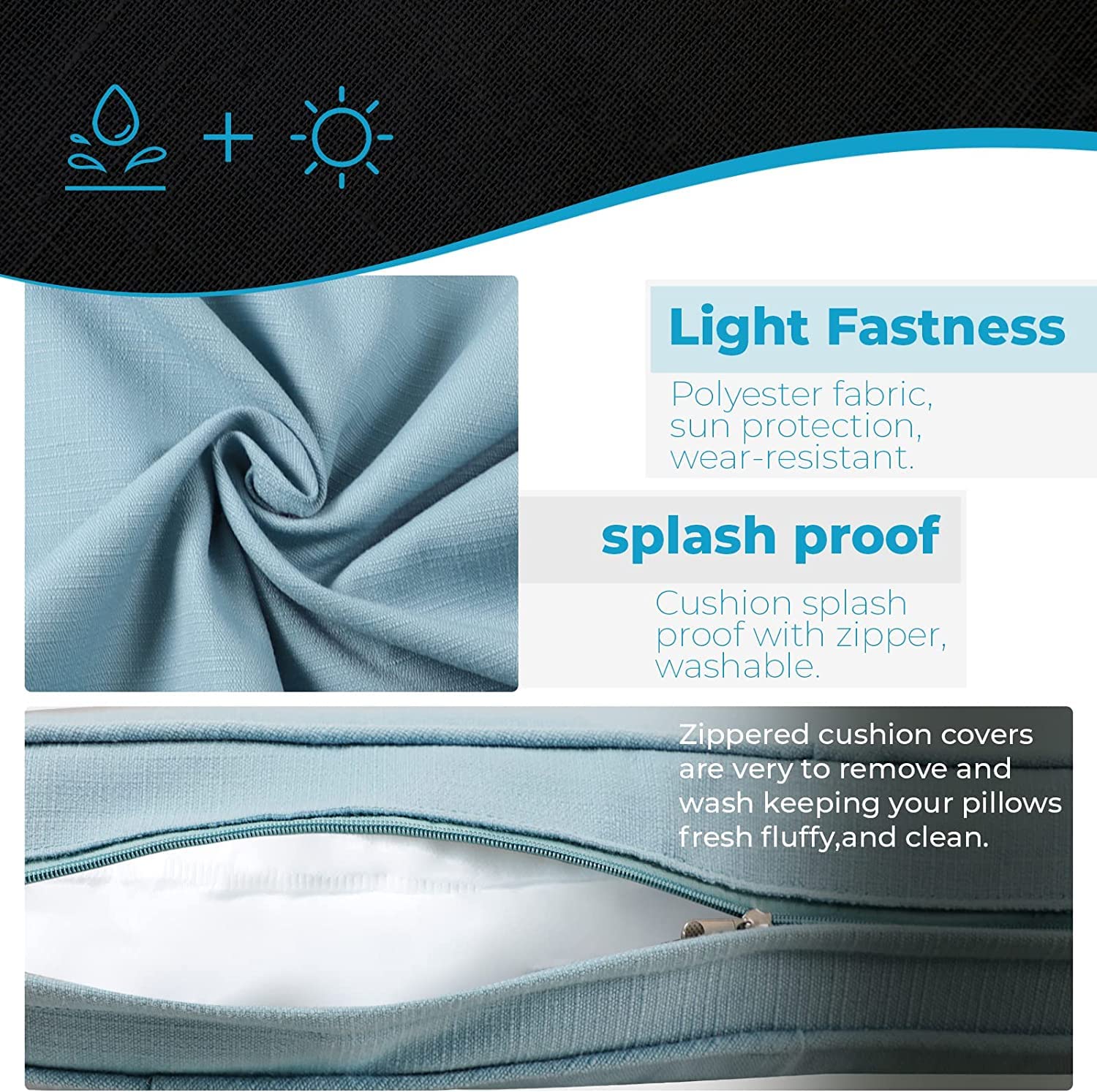 Premium 12-Piece Outdoor Cushion Covers Set - Waterproof Patio Furniture Slipcovers for Sofa & Couch (6 Seat + 6 Back Covers) with Durable Zipper Closure - Light Blue Replacement Cushion Covers for Deck, Poolside & Garden Lounge