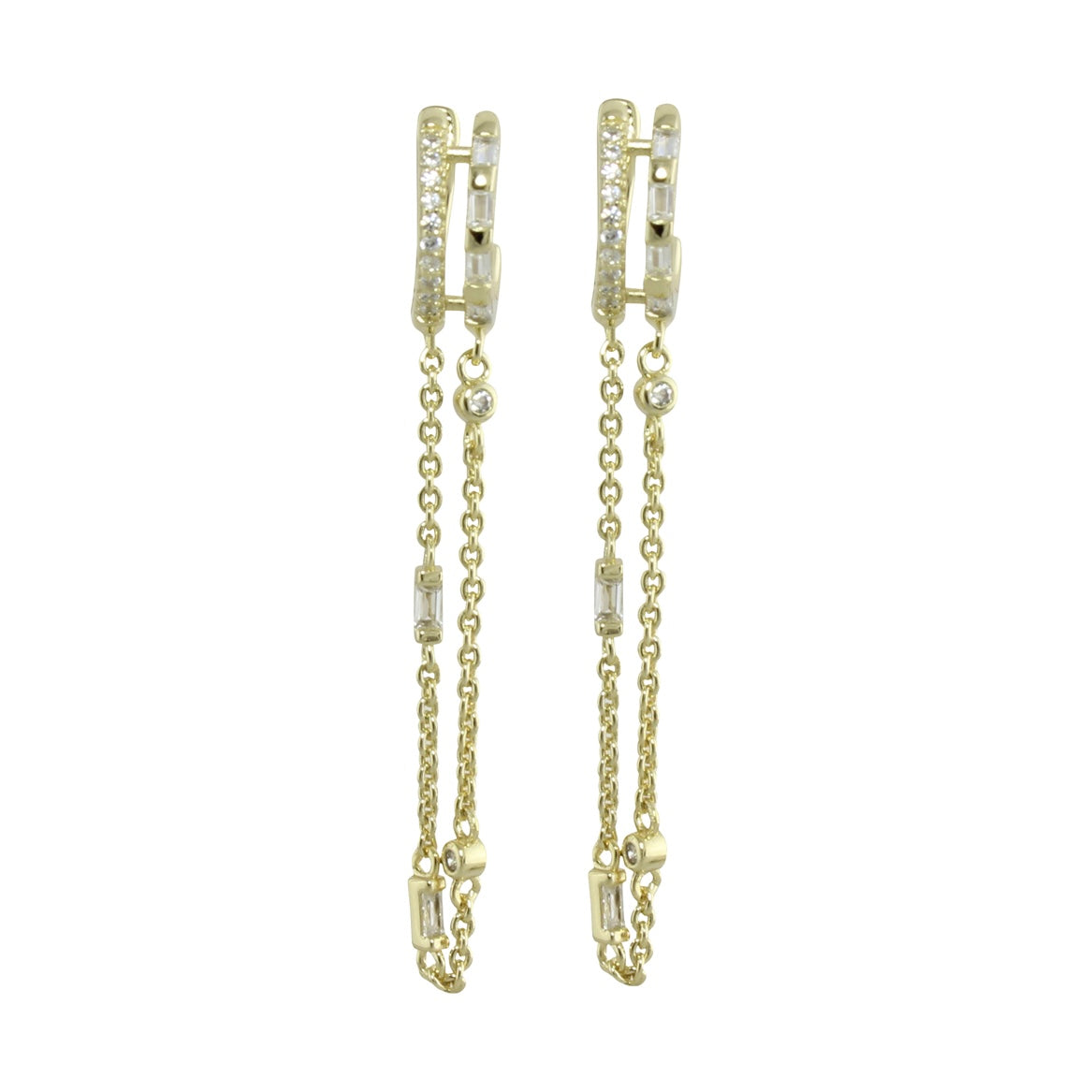 Huggies Double Drop Chain Earrings for Women - Elegant Dangling Hoop Earrings for Everyday Wear & Special Occasions