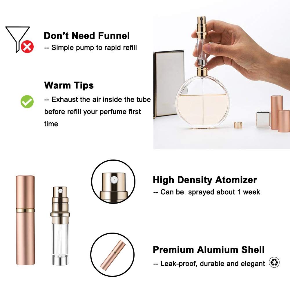 Refillable Perfume Bottle Atomizer for Travel - 5ml Portable Perfume Spray Pump (Rose Gold) | Compact Pocket Size for Men & Women | Perfect for Gym, Office & On-the-Go