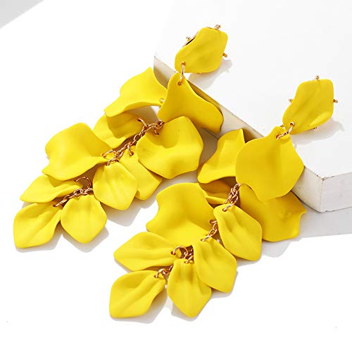 Long Acrylic Rose Petal Dangle Earrings - Bohemian Floral Tassel Drop Earrings for Women | Resin Flower Statement Jewelry for Parties, Weddings & Boho Fashion