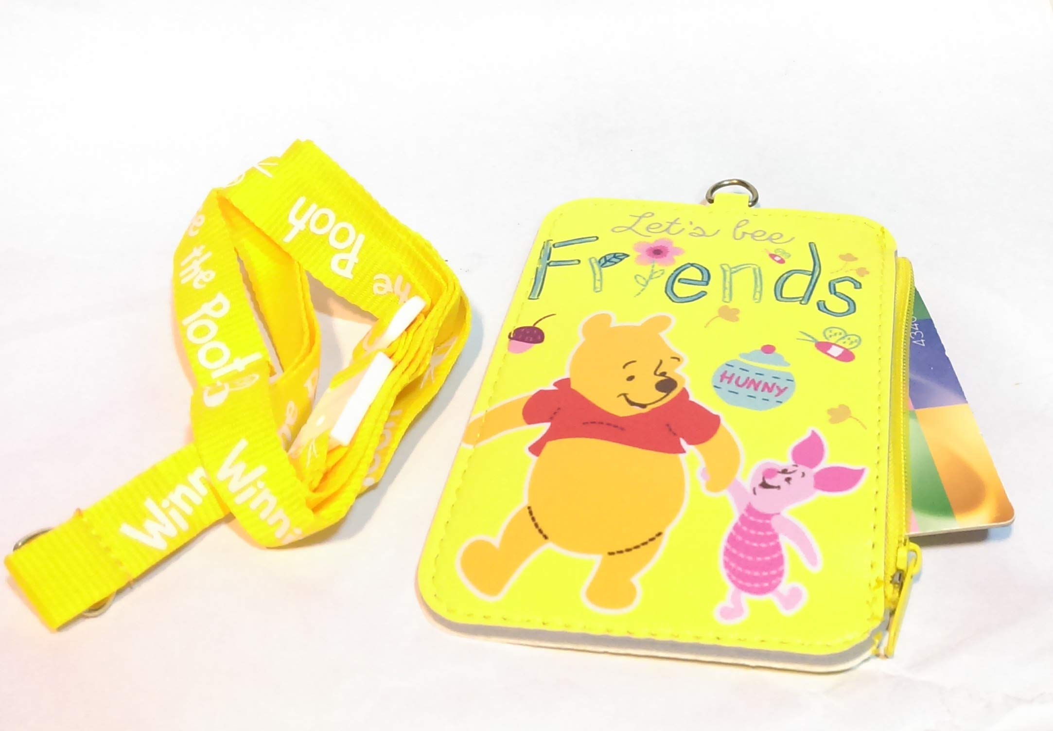 Winnie The Pooh ID Card Holder with Zipper Pocket & Lanyard for Work & Travel
