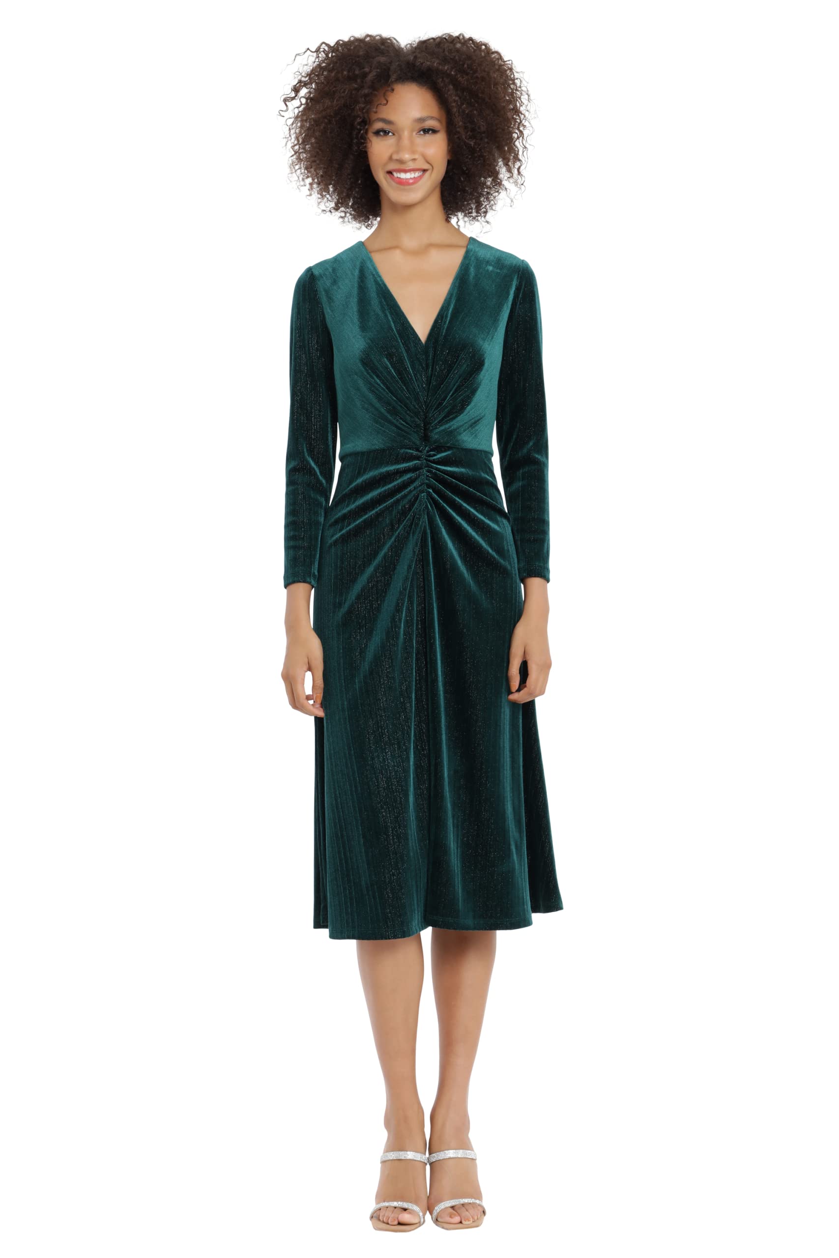 Maggy London Women's V-Neck Shirred Midi Dress for Work & Events
