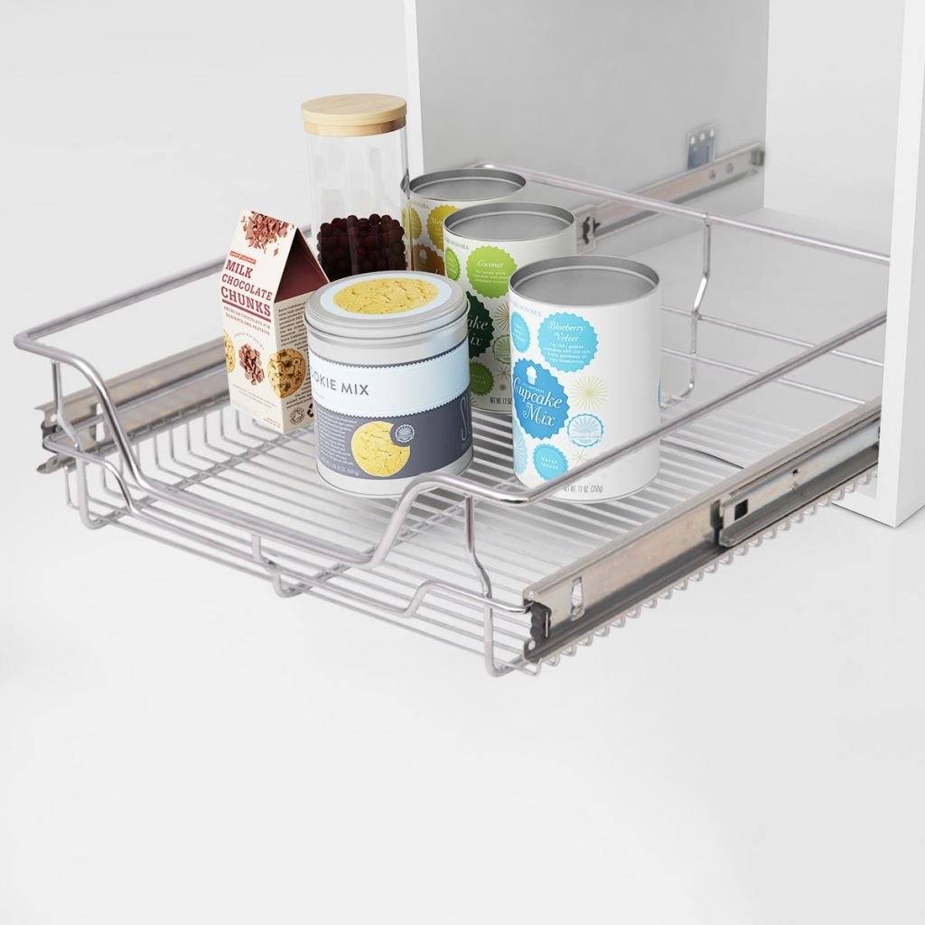 vidaXL 2-Pack Pull-Out Wire Baskets | Sliding Cabinet Organizer Storage | Kitchen & Bathroom Organization | Perfect for Pantries, Countertops, Under Sink Storage (Silver, 19.7 Inch) | Space-Saving Solution for Small Kitchens & Cluttered Cabinets