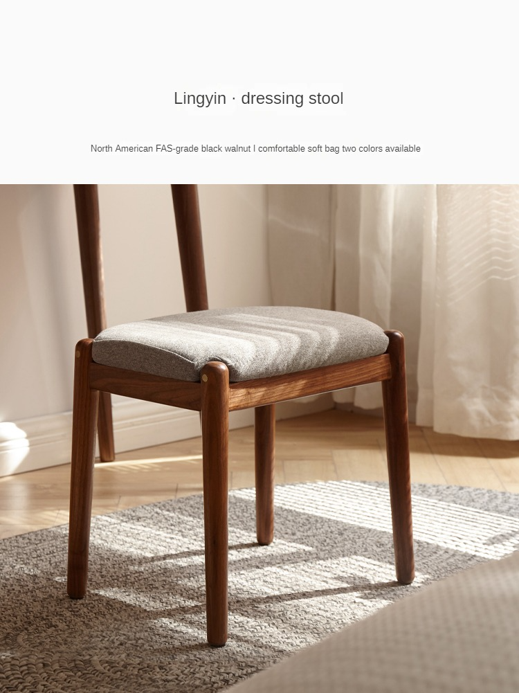 Premium Black Walnut Solid Wood Square Makeup Stool - Durable Vanity Seat with Storage for Bedroom, Bathroom & Dressing Room - Natural Wooden Stool for Makeup Table, Vanity Desk & Dressing Area