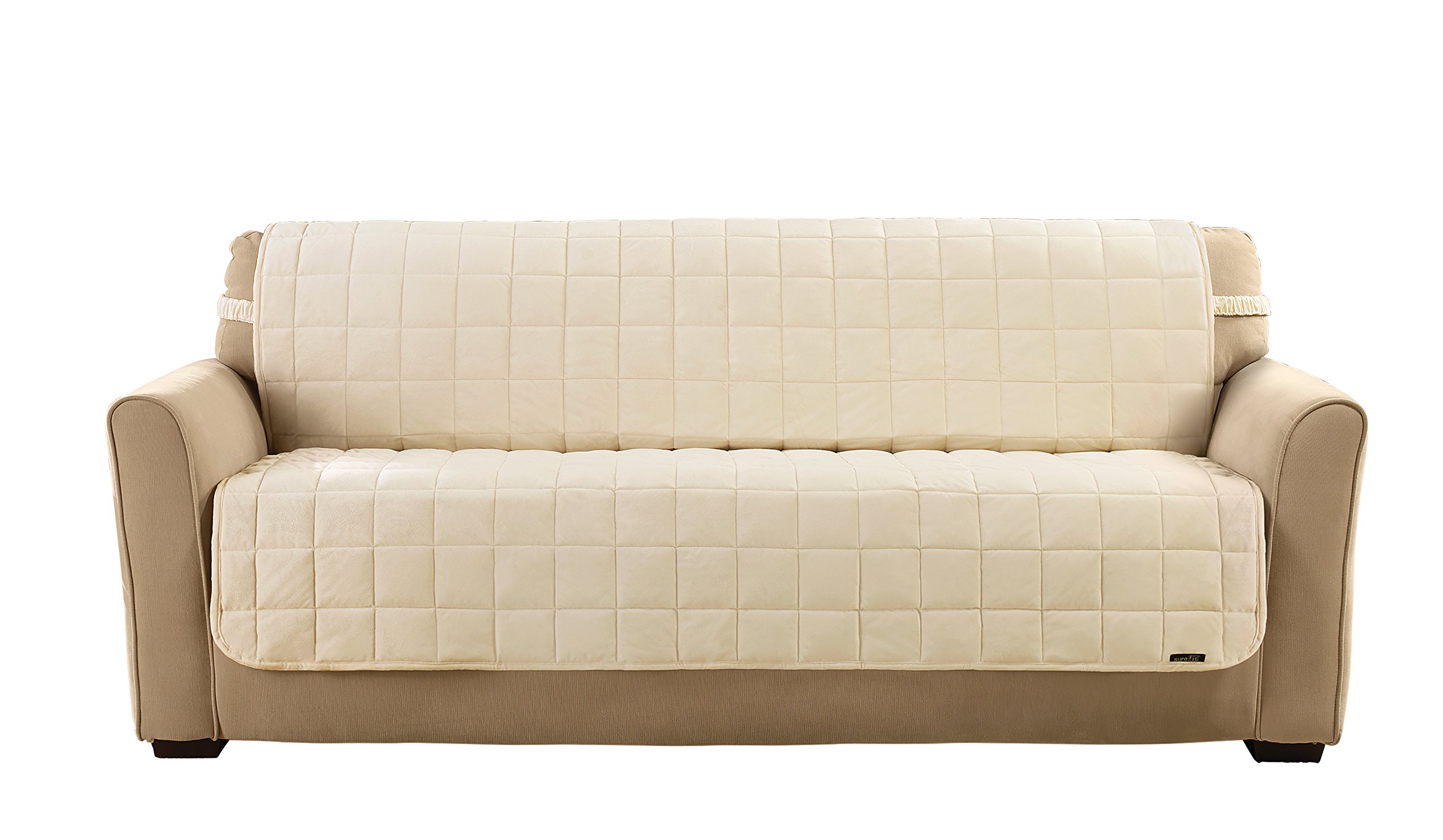 SureFit Deluxe Armless Sofa Slipcover - Ivory | Stretchable Sofa Protector for Pets, Kids & Everyday Use | Fits Most Armless Couches & Loveseats | Home Decor & Furniture Protection
