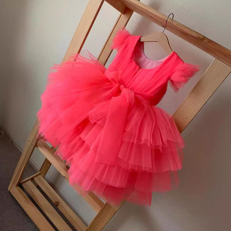 Adorable Red Butterfly Sleeve Puffy Cake Dress for Baby Girls - Toddler Princess Birthday Party Dress | Perfect for 1st Birthday, Photoshoots & Special Occasions