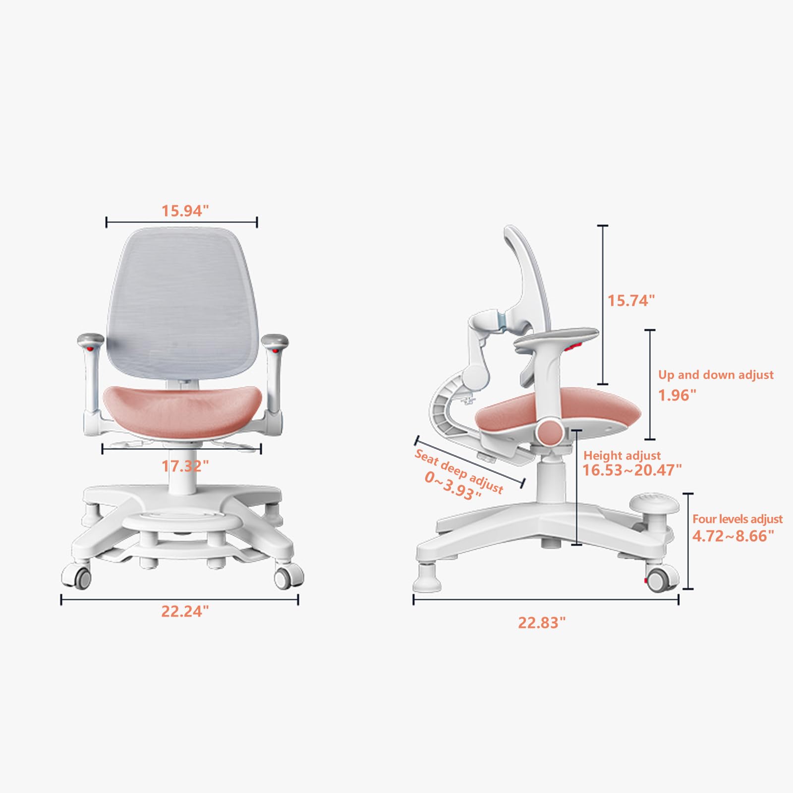 FCD Adjustable Wooden Kids Study Desk and Chair Set - Ergonomic Children's Writing & Reading Desk with Large Bookshelf, Tiltable Desktop, Storage Cabinets & Pull-Out Drawer - Perfect for Homeschooling, Online Learning & Bedroom Study (Pink Chair Included)