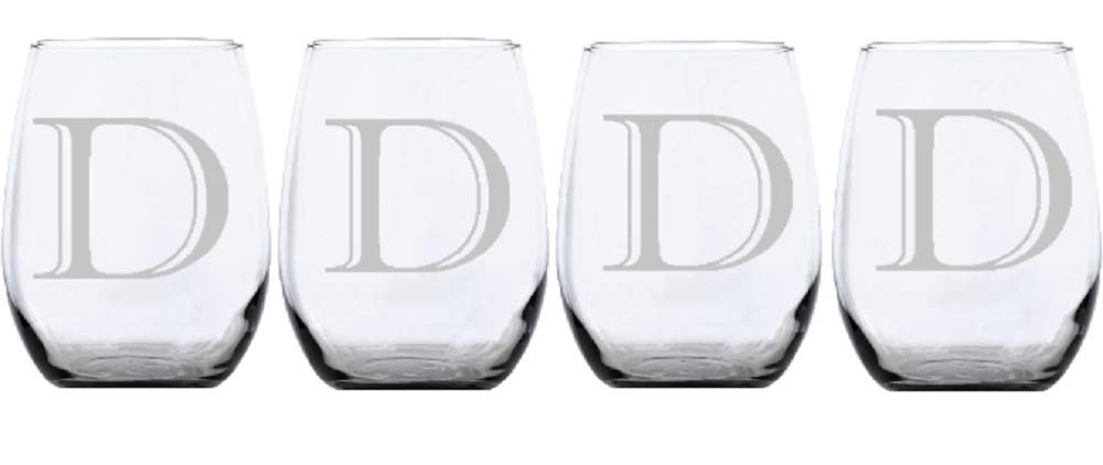 Personalized Stemless Wine Glasses 4pk - Monogrammed Letter D - Perfect for Gifts & Parties