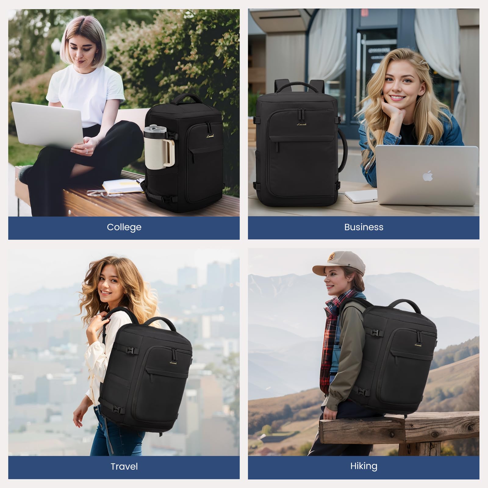 LOVEVOOK 17.3 Inch Women's Travel Backpack - Water Resistant Laptop Backpack for Airplane Carry On, Lightweight Business Rucksack with USB Charging Port - Perfect for Business Trips, College Students & Weekend Getaways