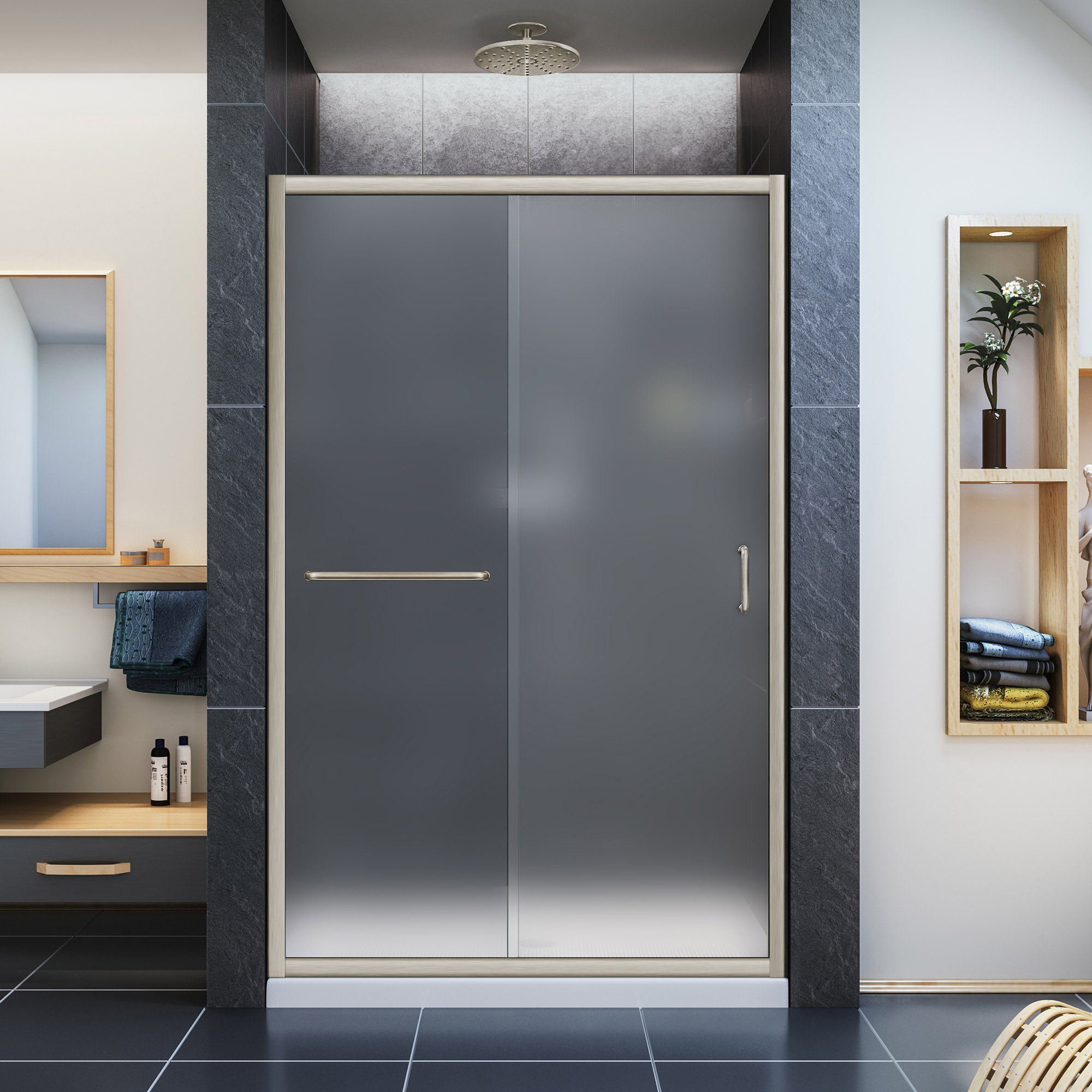 DreamLine Infinity Z 44-48 Inch W x 72 Inch H Semi-Frameless Sliding Shower Door with Frosted Glass - Perfect for Modern Bathrooms & Spa-Like Showers