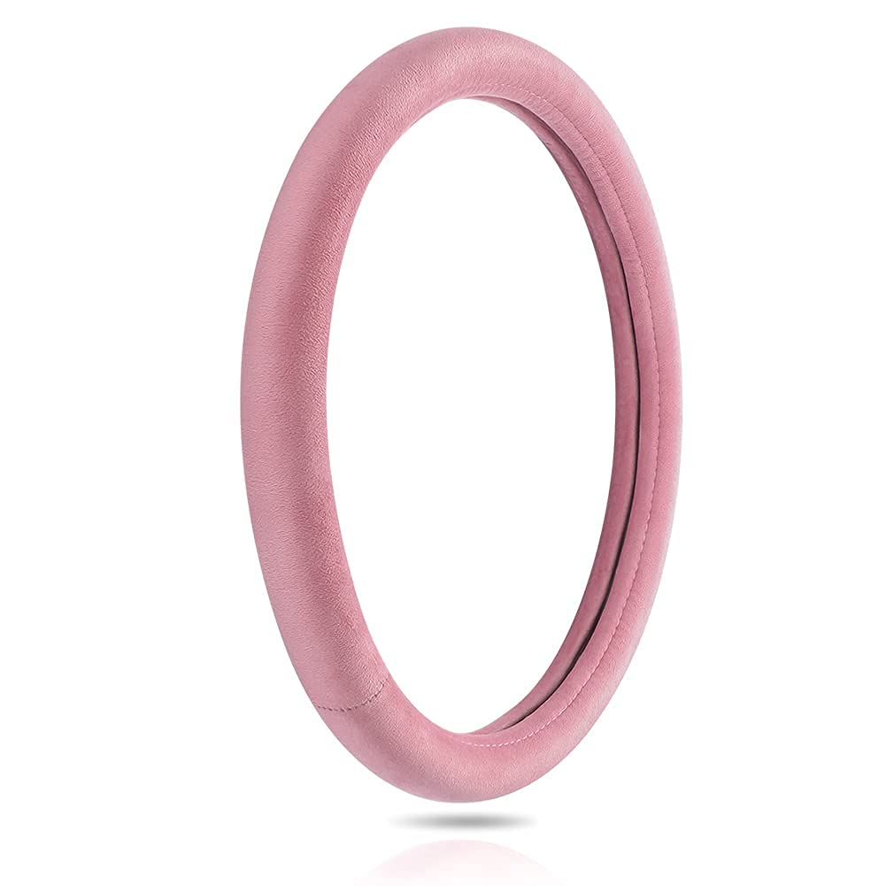 OTOSTAR Soft Velvet Steering Wheel Cover - Universal 15 Inch Luxury Car Steering Wheel Protector | Non-Slip, Comfort Grip | Fits Most Vehicles | Perfect for Daily Commute & Road Trips (Pink)