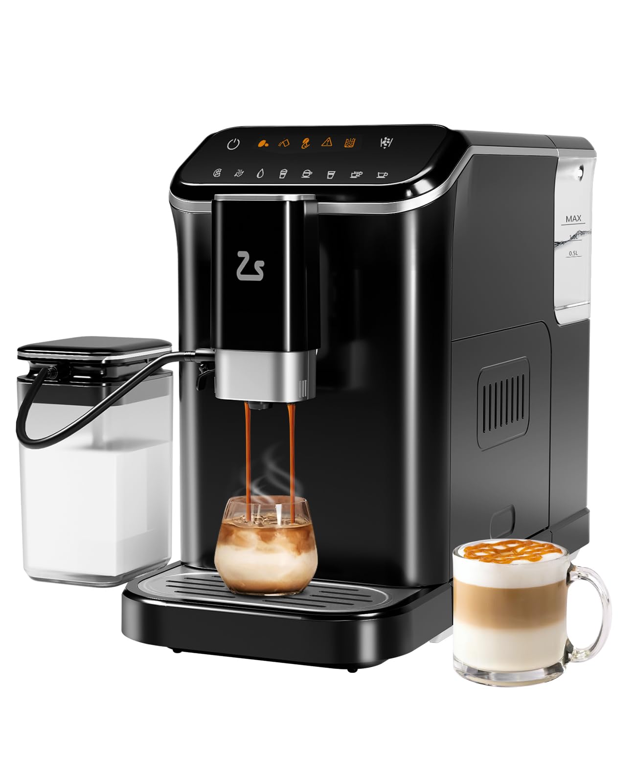 Premium 20 Bar Super-Automatic Espresso Machine with Built-in Adjustable Grinder & Milk Tank - 15 Grind Size Levels - Perfect Gift for Coffee Lovers - Ideal for Home, Office & Cafe Use