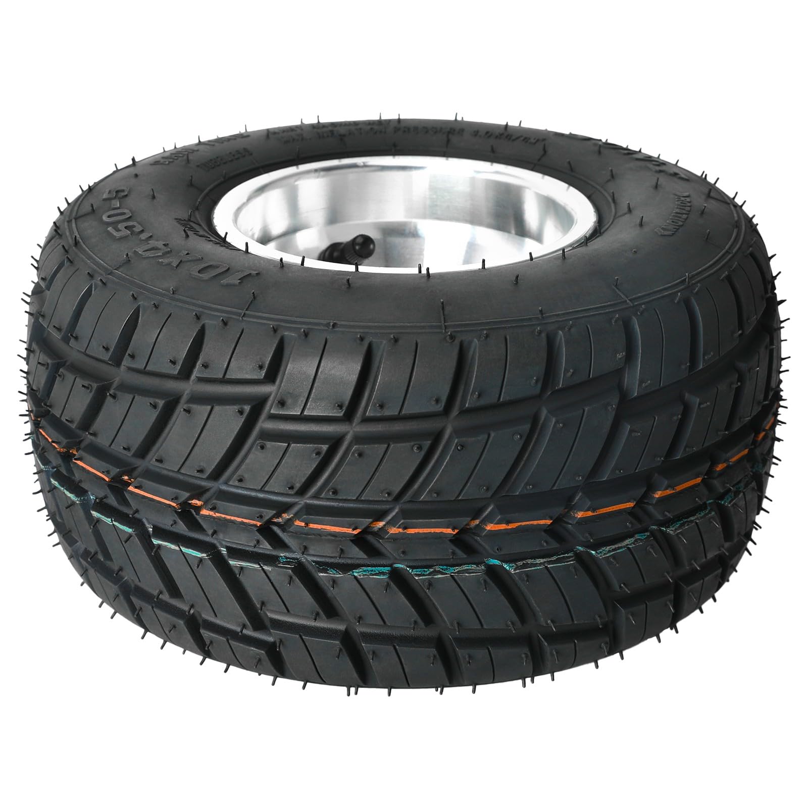 10x4.50-5 Front Go Kart Tires and Rims Set (2-Pack) - Heavy Duty Racing Wheels with 3 Bolt Holes for Mini Bikes, ATVs, Quads, Drift Trikes & Lawn Mowers - Perfect for Off-Road Racing, Backyard Drifting & Yard Maintenance