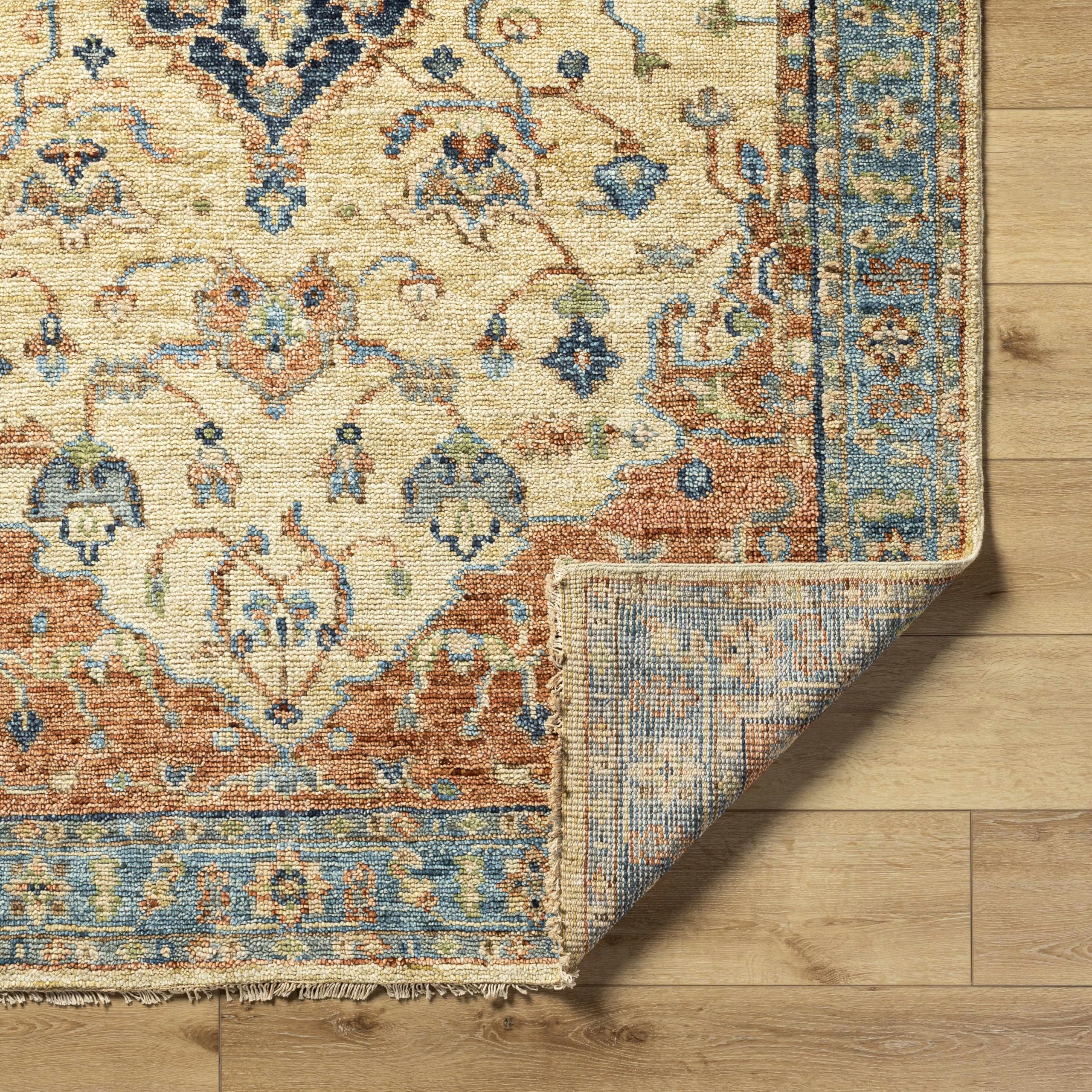 Premium Bowlus Wool Area Rug for Living Room & Bedroom - Traditional Design in Rust, Aqua, Ivory - 6' x 9' Soft & Durable - Perfect for Cozy Home Decor & High Traffic Areas