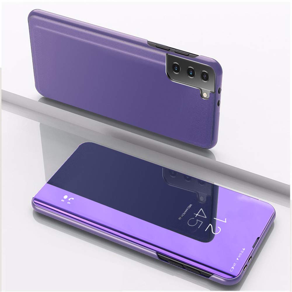 Samsung Galaxy S21 Ultra Case with Mirror & Kickstand - Clear Glitter Shockproof Flip Cover for Women, Makeup Mirror Design, Purple - Perfect for Daily Use, Travel & Selfies