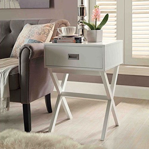 Modern White 1-Drawer End Table Nightstand with X-Legs - Perfect for Bedroom, Living Room & Small Spaces
