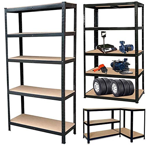 5-Tier Heavy Duty Steel Garage Shelving Unit - Adjustable Black Storage Rack for Workshop & Home Organization (150x70x30cm) - Perfect for Tool Storage, Garage Organization, and Closet Shelving Solutions