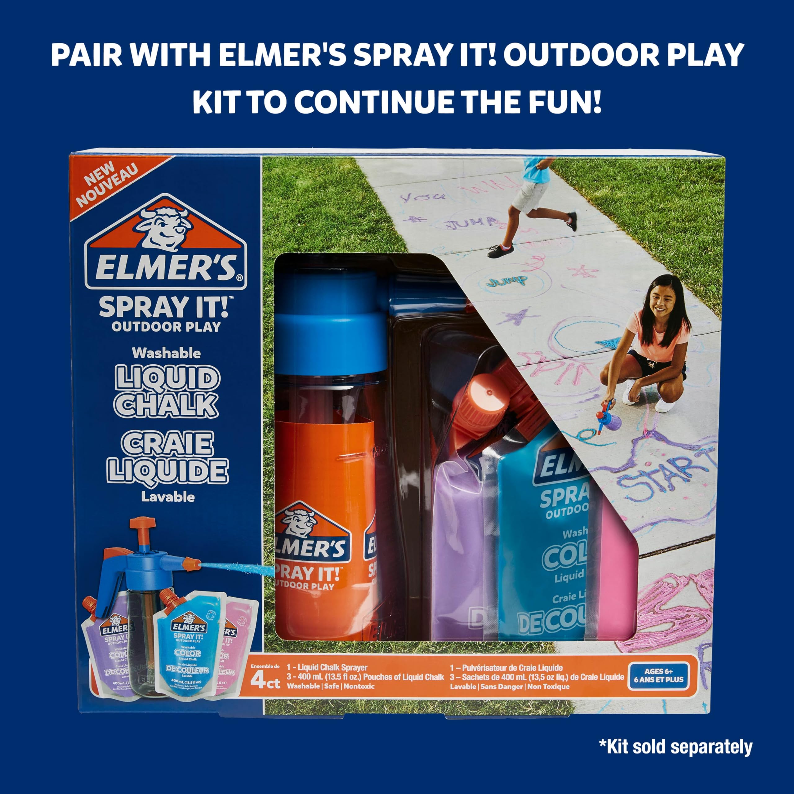 Elmer's Washable Liquid Chalk Refill Pouch - Pink Outdoor Chalk for Kids, Non-Toxic & Easy Clean, 1 Count - Perfect for Sidewalk Art, Driveway Games & Outdoor Play Activities