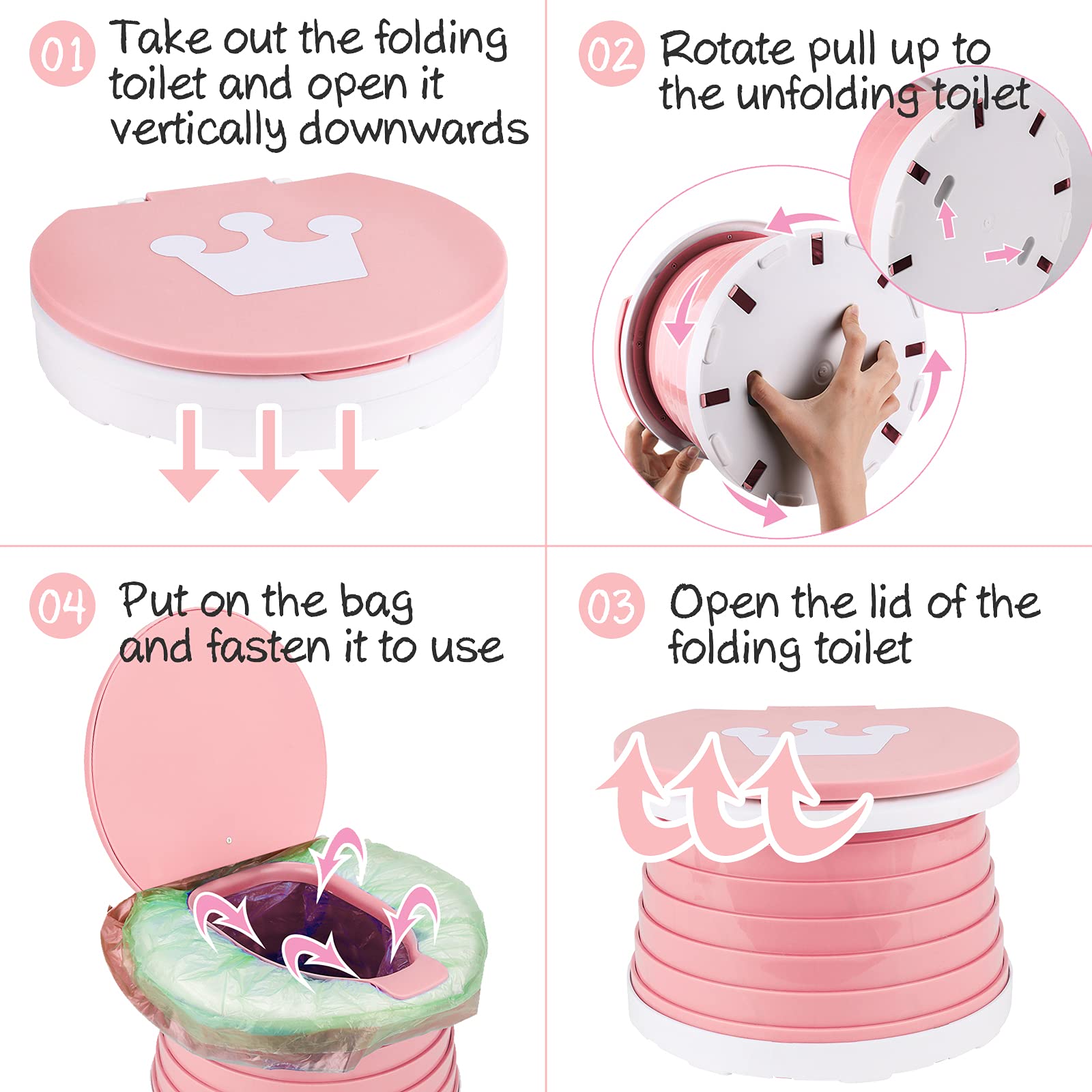 Portable Toddler Potty Seat - Foldable Training Toilet Chair for Kids | Indoor & Outdoor Use with Travel Storage Bag | Green | Perfect for Travel, Camping & Home Potty Training