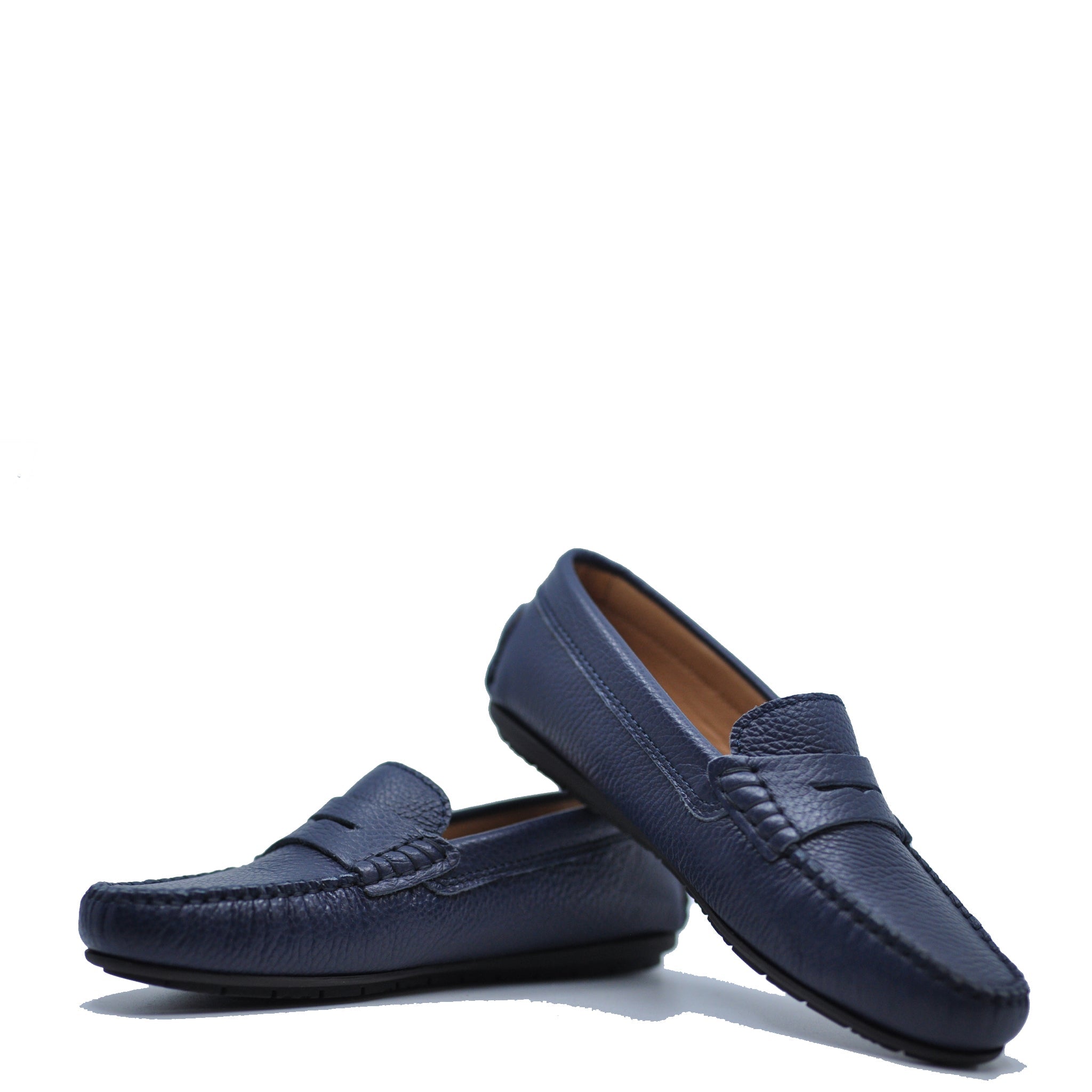 Men's Atlanta Mocassin Navy Pebbled Penny Loafers - Comfortable Slip-On Dress Shoes for Business Casual & Office Wear