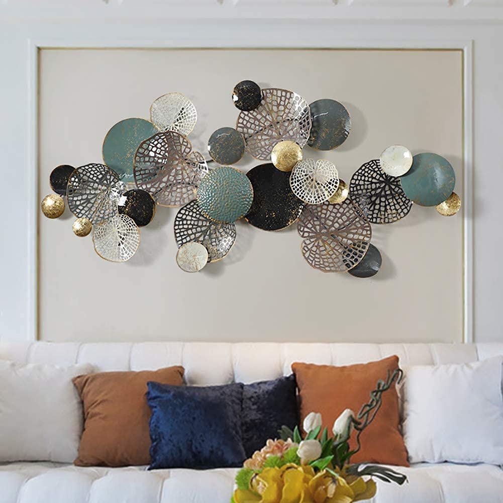 UJMIKO 3D Metal Wall Art - Golden Green Abstract Lotus Leaf Hanging Decor, Retro Handcrafted Metal Texture for Home, Hotel & Club Entrance (133x63cm) | Perfect for Living Room, Bedroom & Office Wall Decoration