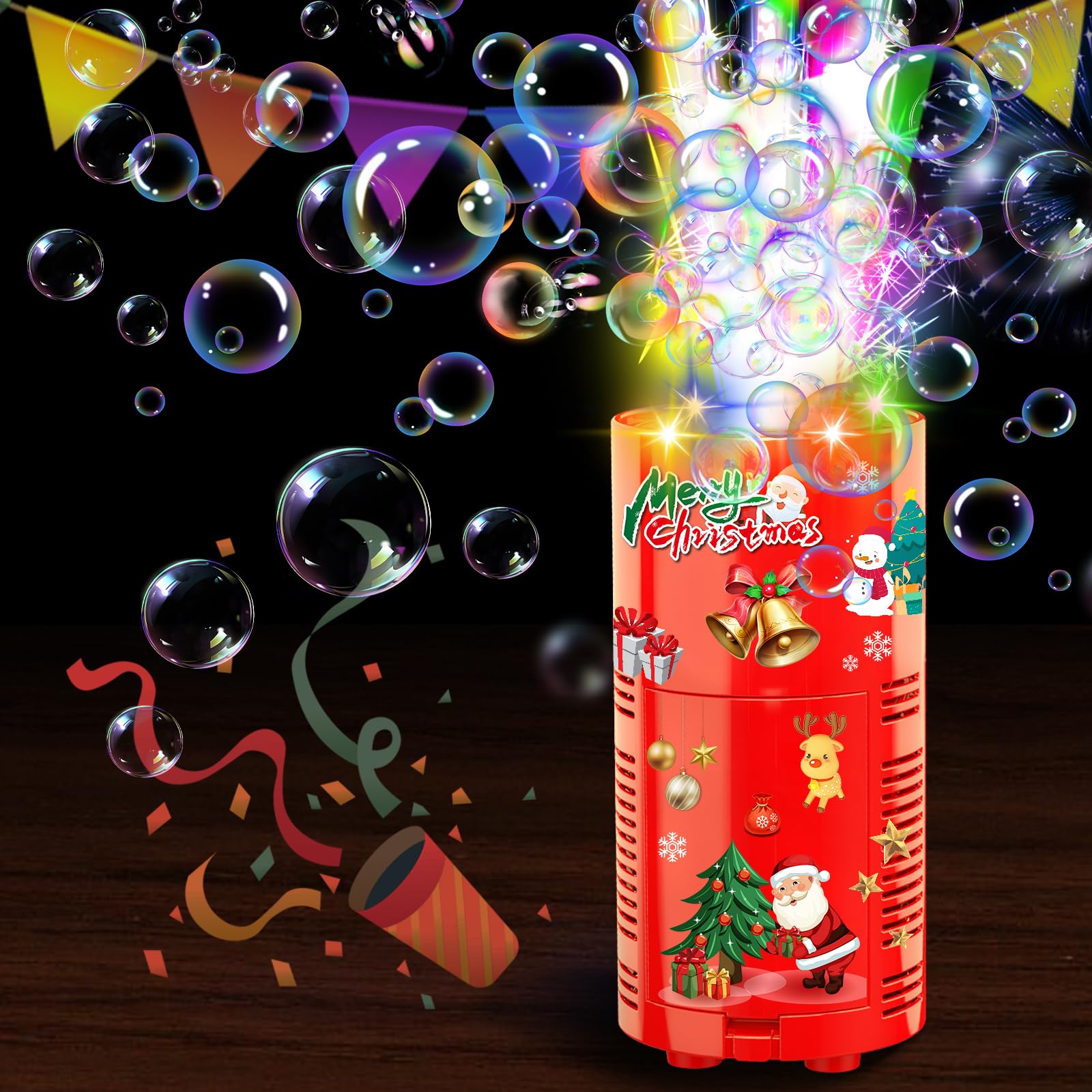 Fireworks Bubble Machine with LED Lights - 13 Nozzle Kids Party Bubble Blower with Adjustable Sound, Perfect for Birthday Parties, Christmas Celebrations & Chinese New Year Festivities