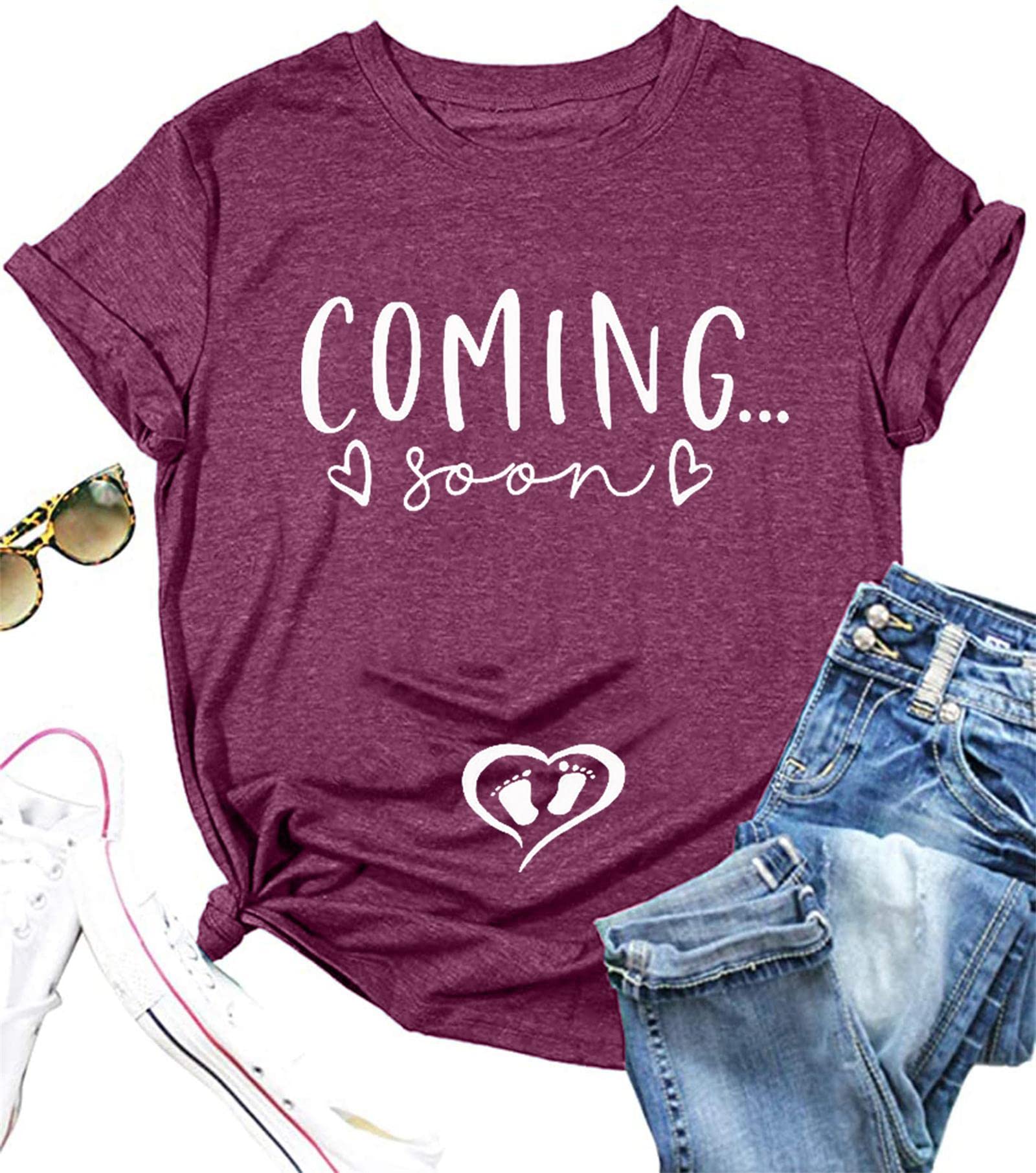VILOVE Pregnancy Announcement T-Shirt for Women - Cute 'Coming Soon' Maternity Tee, Perfect Gift for Expecting Moms & New Mothers - Ideal for Gender Reveals, Baby Showers & Pregnancy Photos