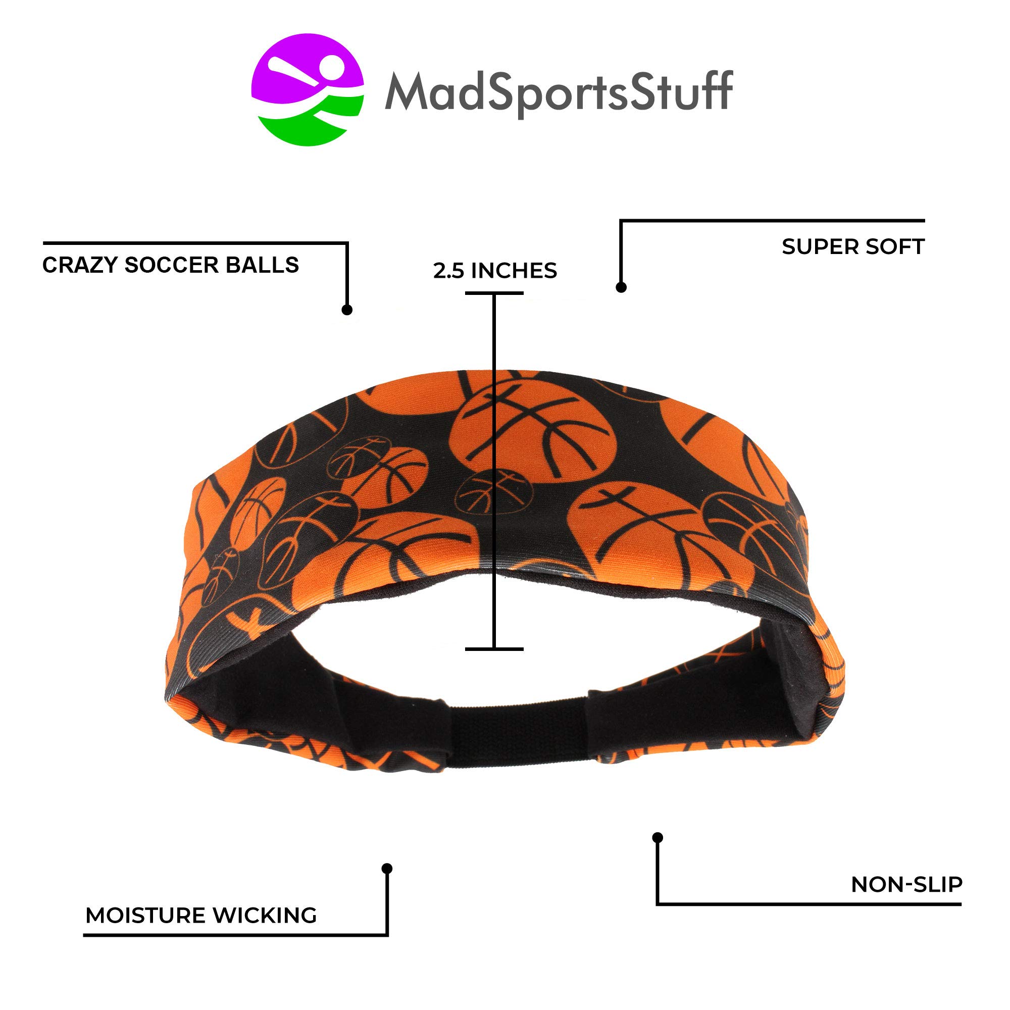 MadSportsStuff Crazy Girls Basketball Headband with Basketball Logos - Moisture Wicking Sports Headband for Women & Teens - Perfect for Basketball, Volleyball, Workouts & Gym Sessions