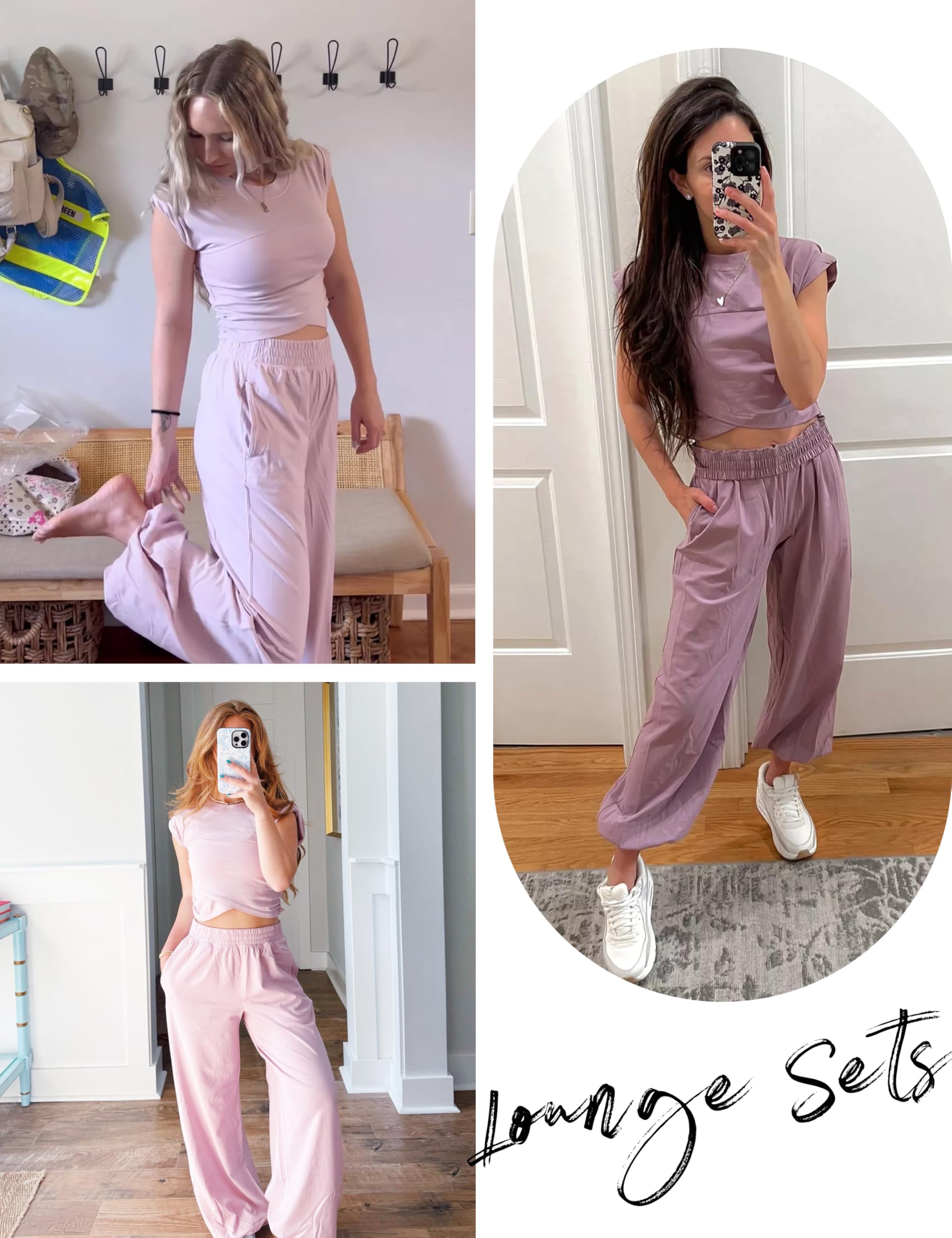 Springrain Women's 2-Piece Casual Lounge Set - Cropped Tops & Sweatpants Tracksuit with Pockets | Comfortable Outfit for Home, Yoga, Running & Travel