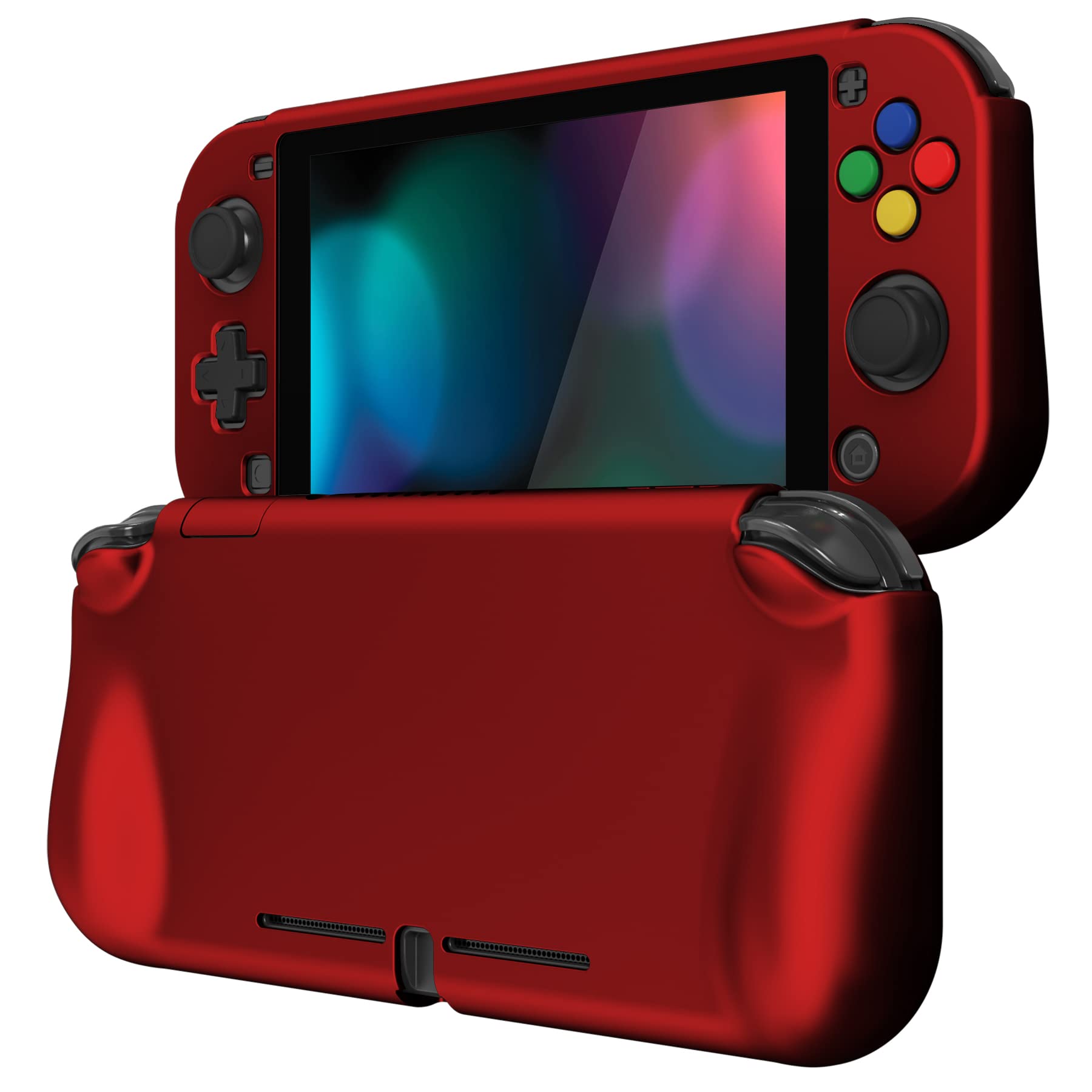 PlayVital ZealProtect Protective Case for Nintendo Switch Lite - Ergonomic Grip Hard Cover with Screen Protector & Thumb Grip Caps | Shock-Absorbent, Anti-Scratch, Durable Comfort Design | Perfect for Gaming On-The-Go, Travel Protection & Long Play Sessions (Scarlet Red)