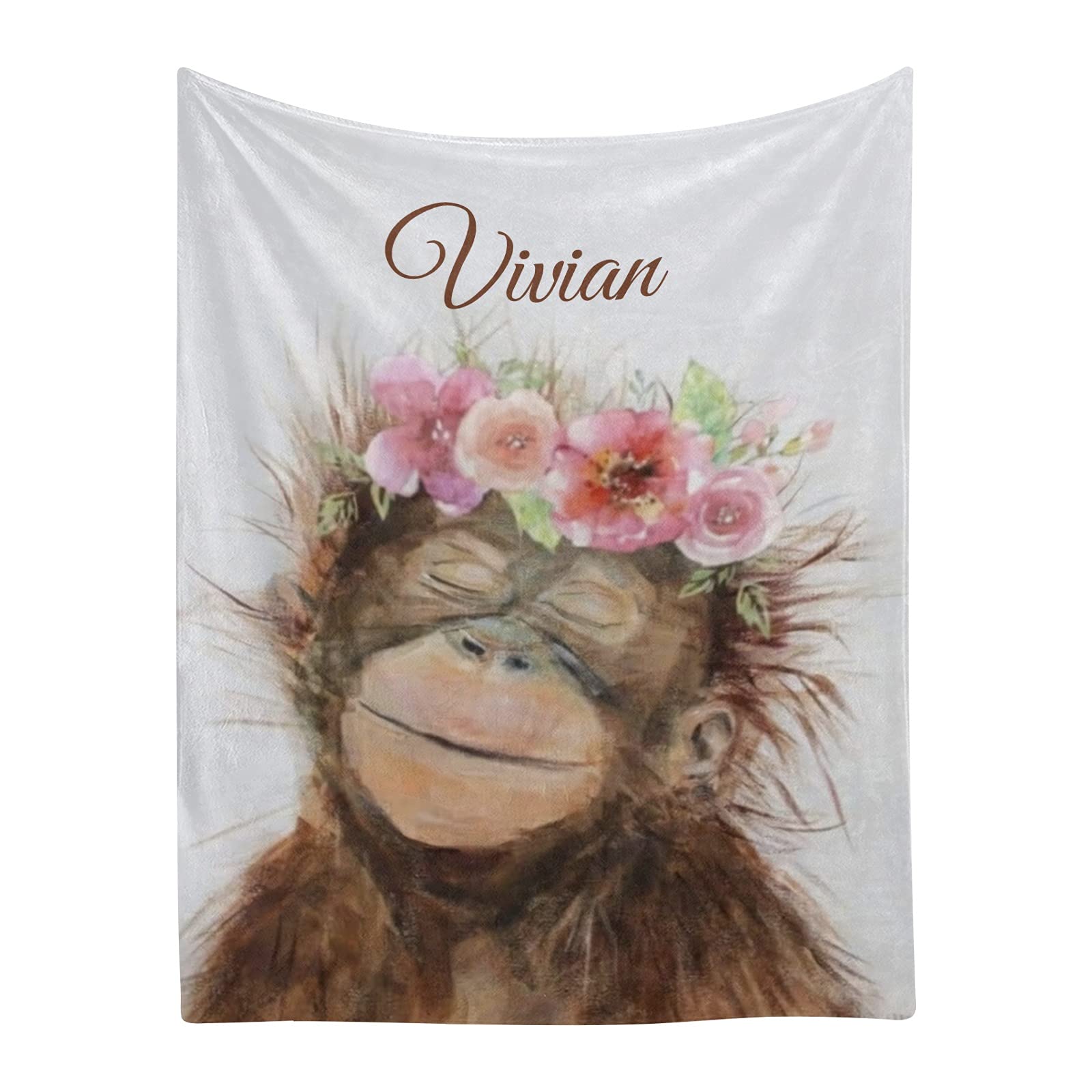 Personalized Monkey Baby Blanket with Name - Soft Fleece Swaddling Blanket 30x40 Inches for Newborns, Infants & Kids | Custom Gift for Baby Showers, Nursery & Cuddling