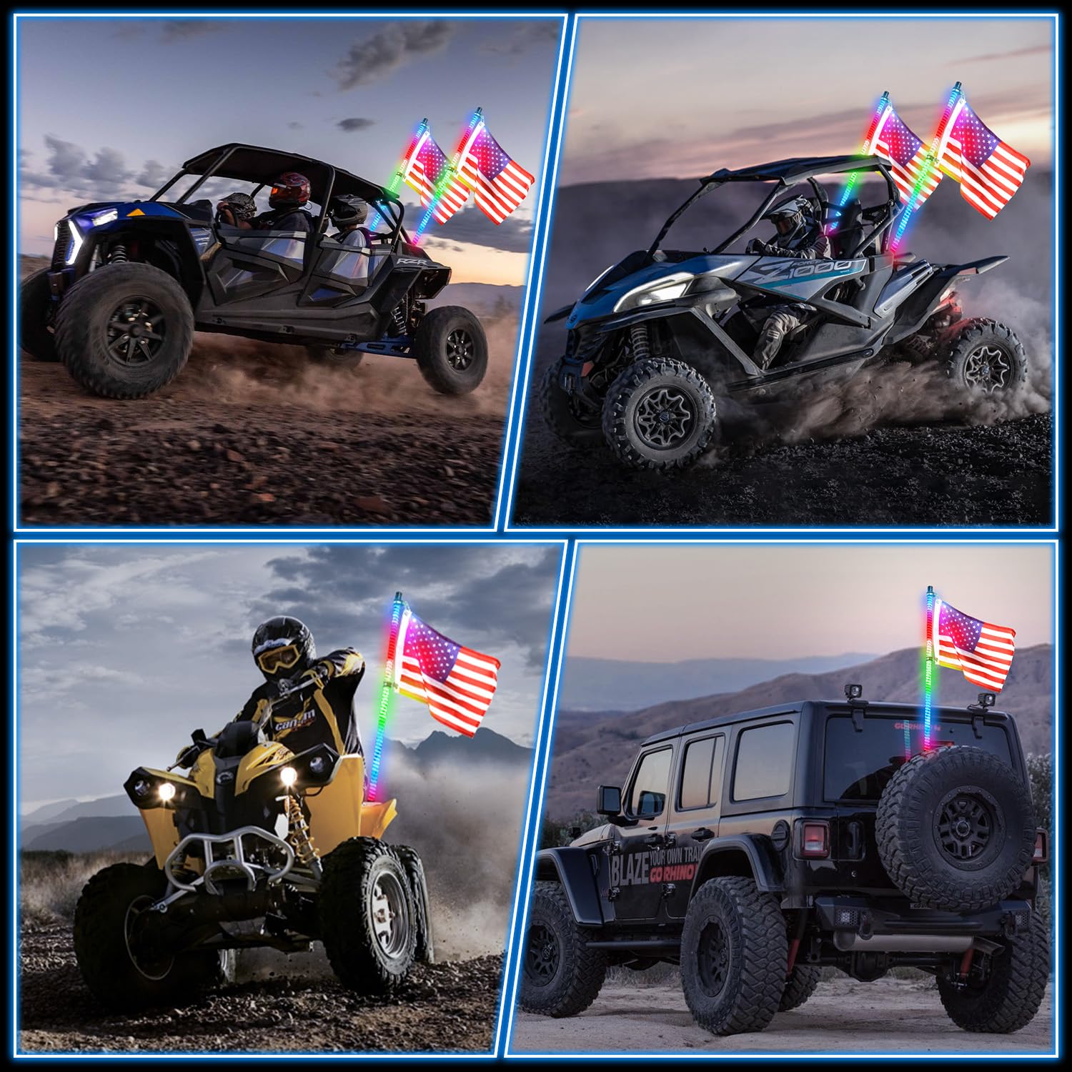 2PCS 4FT Upgraded COB LED Whip Lights - 16 Color Modes, Bend & Weather Resistant for ATV/UTV, Polaris RZR, Can-Am - Perfect for Off-Road Adventures, Night Riding & Outdoor Camping