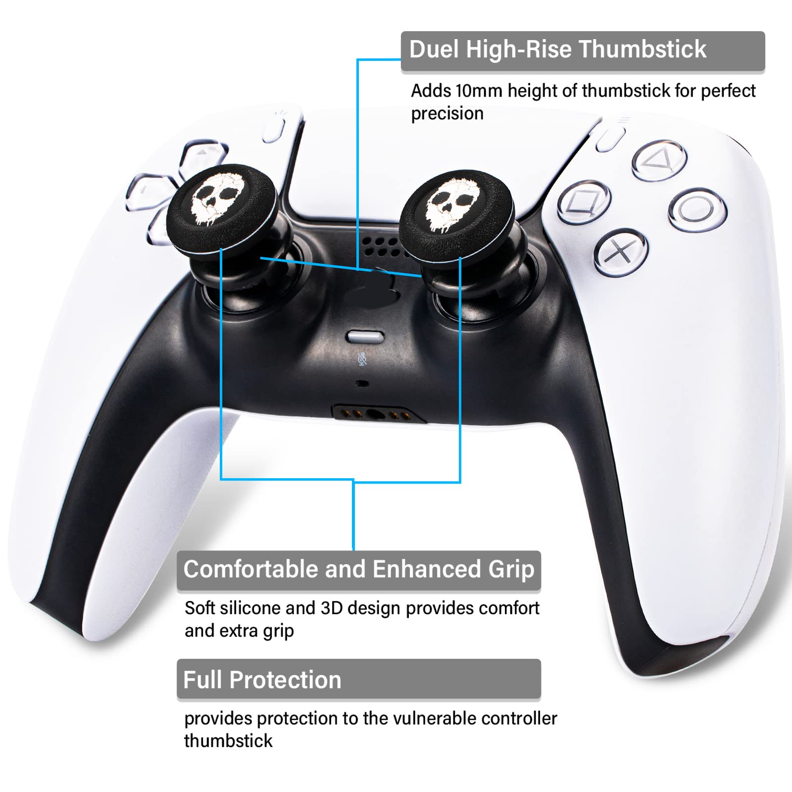 Premium FPS Thumbstick Extenders (2-Pack) & Anti-Slip Silicone Grip Covers (4-Pack) for PS5/PS4 Controllers - Ghost White & Demon Purple - Enhance Gaming Performance for FPS, RPG & Competitive Play