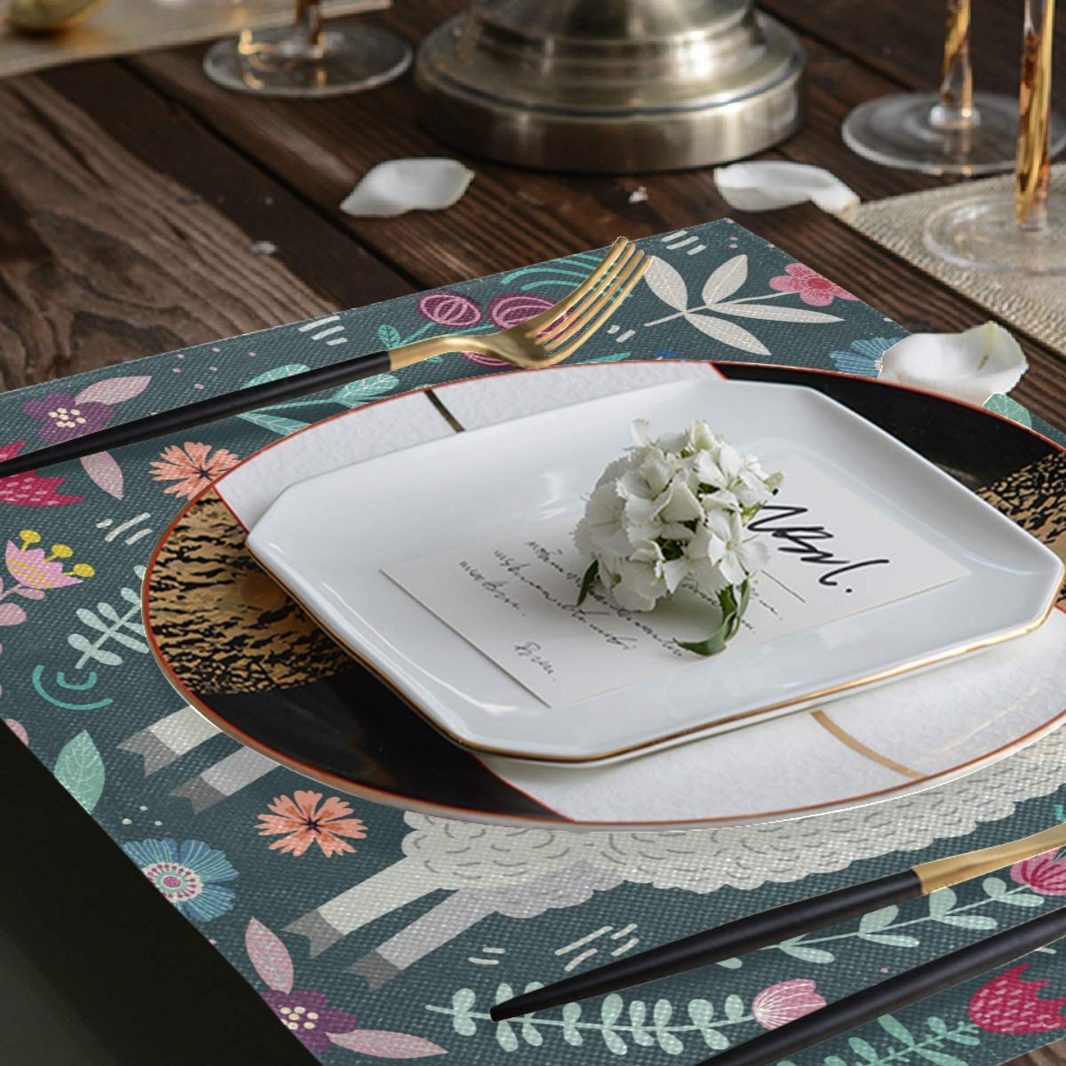 MOYYO Cute Llama Alpaca Floral Placemats - Heat & Stain Resistant Polyester Table Mats, Non-Slip Washable Dining Decor for Kitchen & Dining Tables - Perfect for Everyday Meals, Parties, and Home Decor (1 Piece)