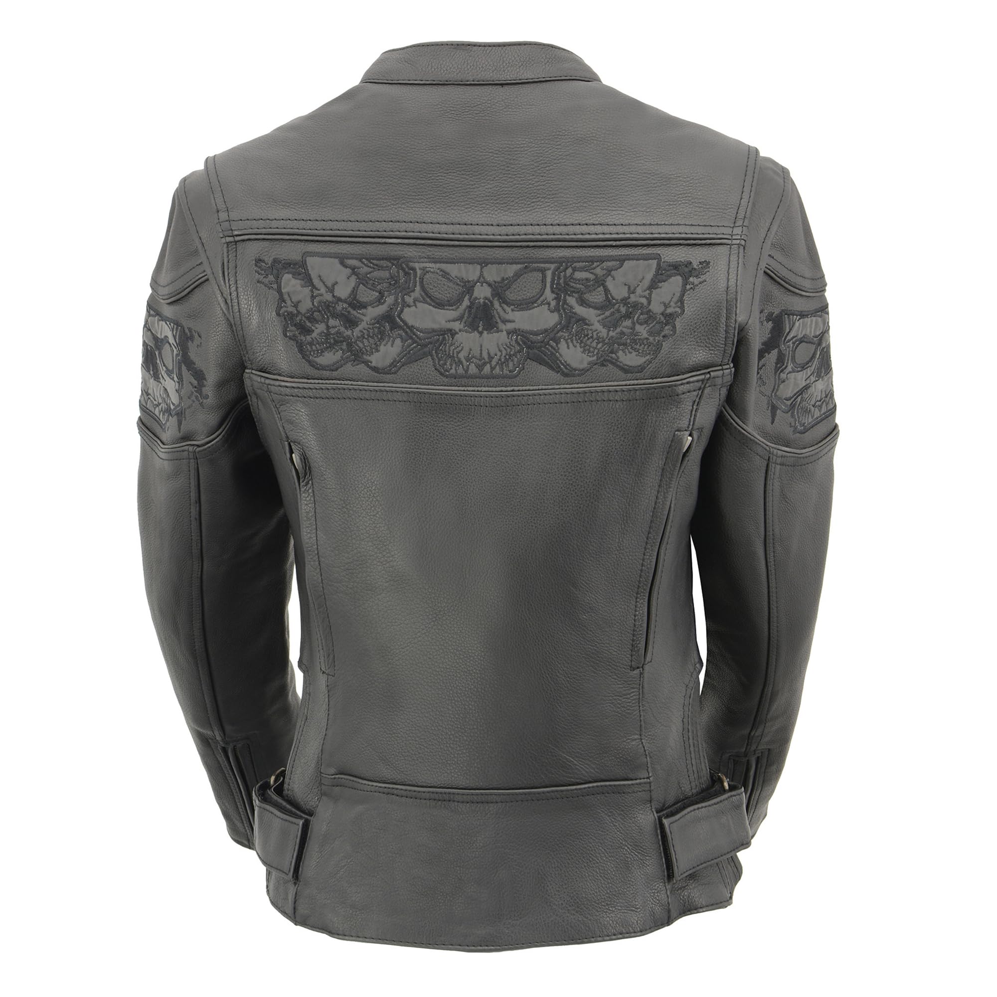 Milwaukee MLL2540 Women's Reflective Skulls Motorcycle Jacket - Soft Naked Cowhide Leather for Riding Safety | Perfect for Biker Ladies, Night Riding & Motorcycle Enthusiasts