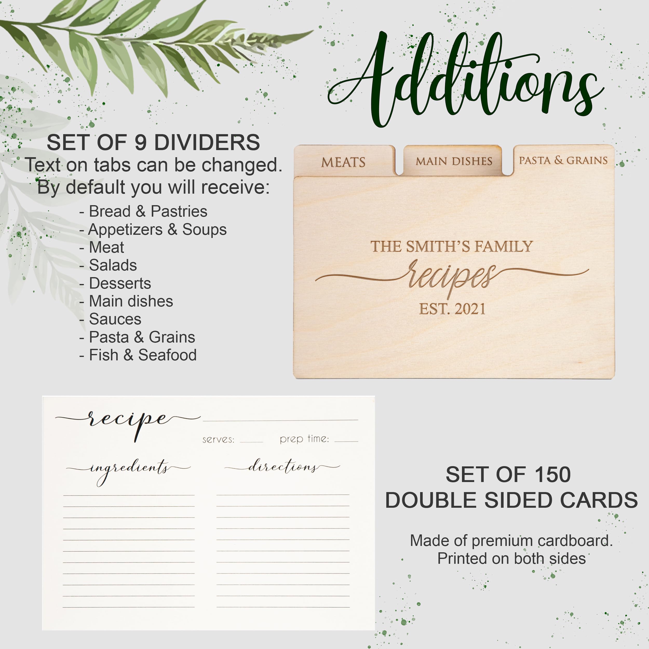 Wooden White Recipe Box with Cards & Dividers - 4x6 or 5x7 Custom Recipe Card Holder - Personalized Keepsake Gift for Mom, Daughter, Bride - Perfect for Bridal Shower, Birthday, Christmas & Thanksgiving - Kitchen Organization & Family Recipe Storage