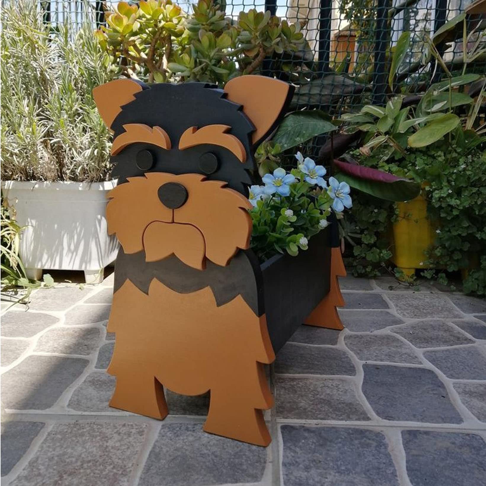 Personalized Yorkshire Terrier Wooden Planter - Cute Animal-Shaped Flower Pot for Balcony, Courtyard & Garden Decor - Perfect for Succulents, Herbs & Small Plants