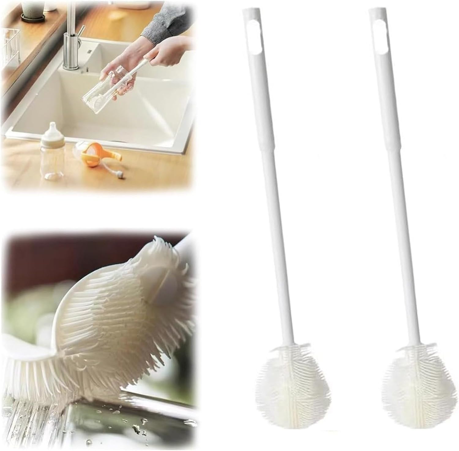 Sazoli Flexible Silicone Bottle Brush - Durable Cleaning Brush for Baby Bottles, Water Bottles, Cups & Kitchenware - Soft Bristles with Long Handle (Multicolor) - Perfect for Home, Office & Travel Use