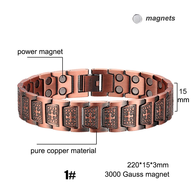 Men's Magnetic Health Bracelet - Pure Copper Energy Bracelet with Blood Pressure Magnets | Pain Relief & Improved Circulation | Perfect for Fitness, Work & Daily Wear