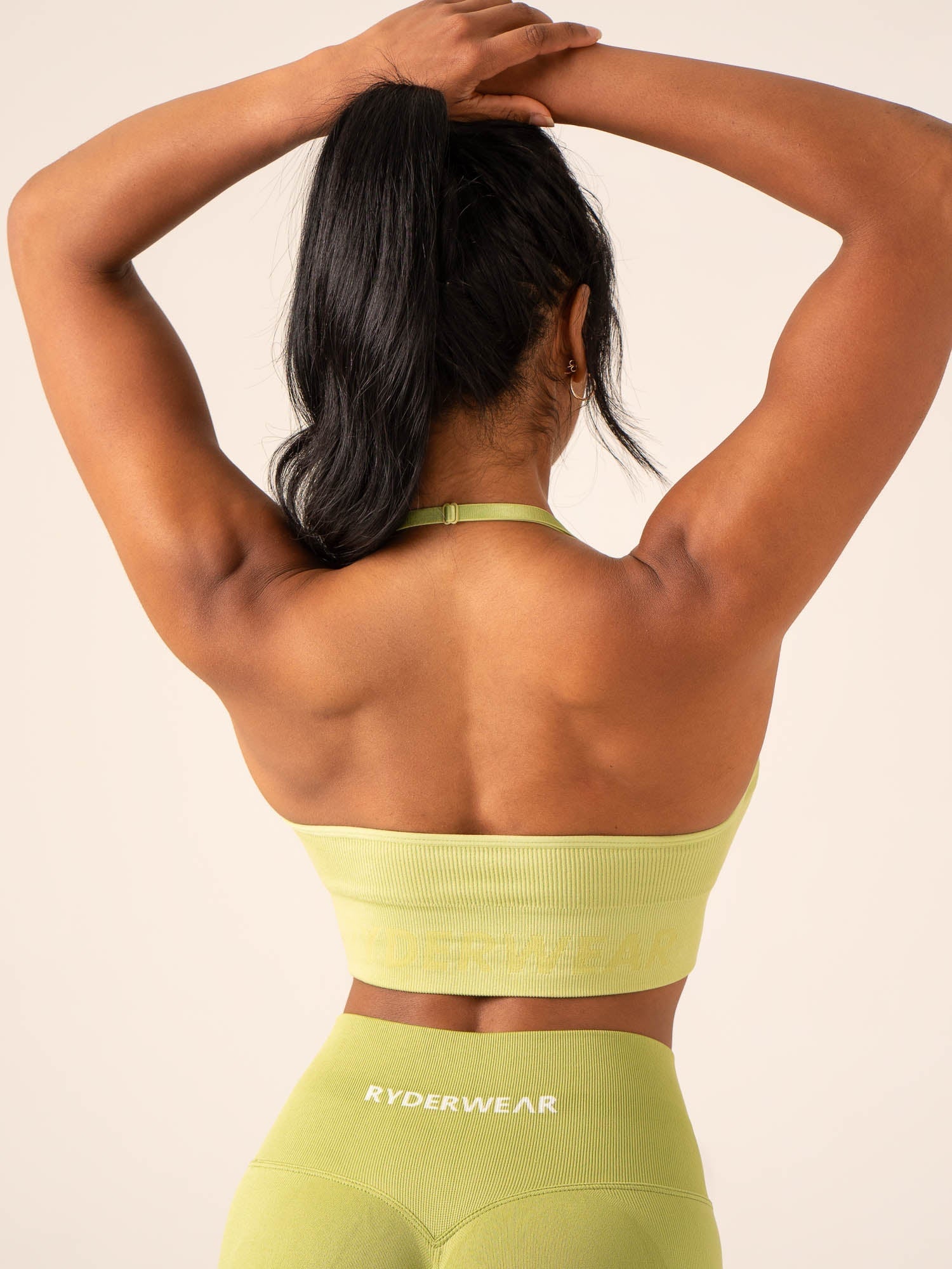 Lift Rib Seamless Halter Sports Bra for Women - Olive Green Workout Top for Yoga, Running & Gym - Comfortable & Supportive Activewear