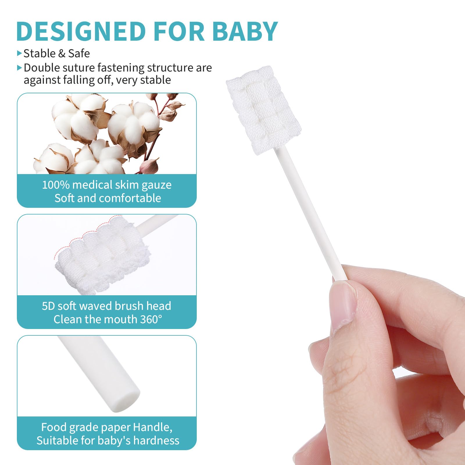 EXCEART 30pcs Baby Oral Cleaning Kit - Infant Tongue Cleaner, Toddler Mouth Sponge Swabs, Newborn Tongue Wipes & White Gauze Set for Gentle Oral Care - Perfect for Daily Baby Hygiene and Gum Health