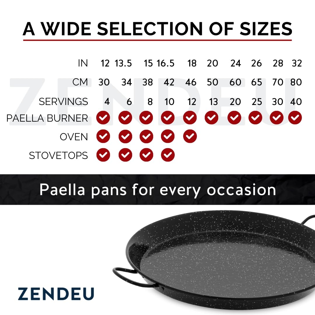 Premium Enameled Carbon Steel Paella Pan - 32 Inch (80cm) for 40 Servings with 4 Hangers - Perfect for Outdoor Cooking, Parties, and Spanish Cuisine