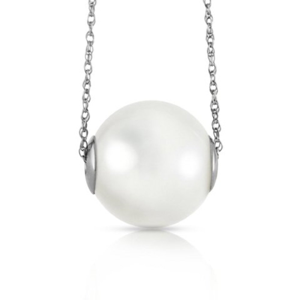 14K White Gold Necklace with 16mm White Shell Pearl - Elegant Galaxy Gold GG Jewelry for Women, Perfect for Weddings, Parties & Special Occasions