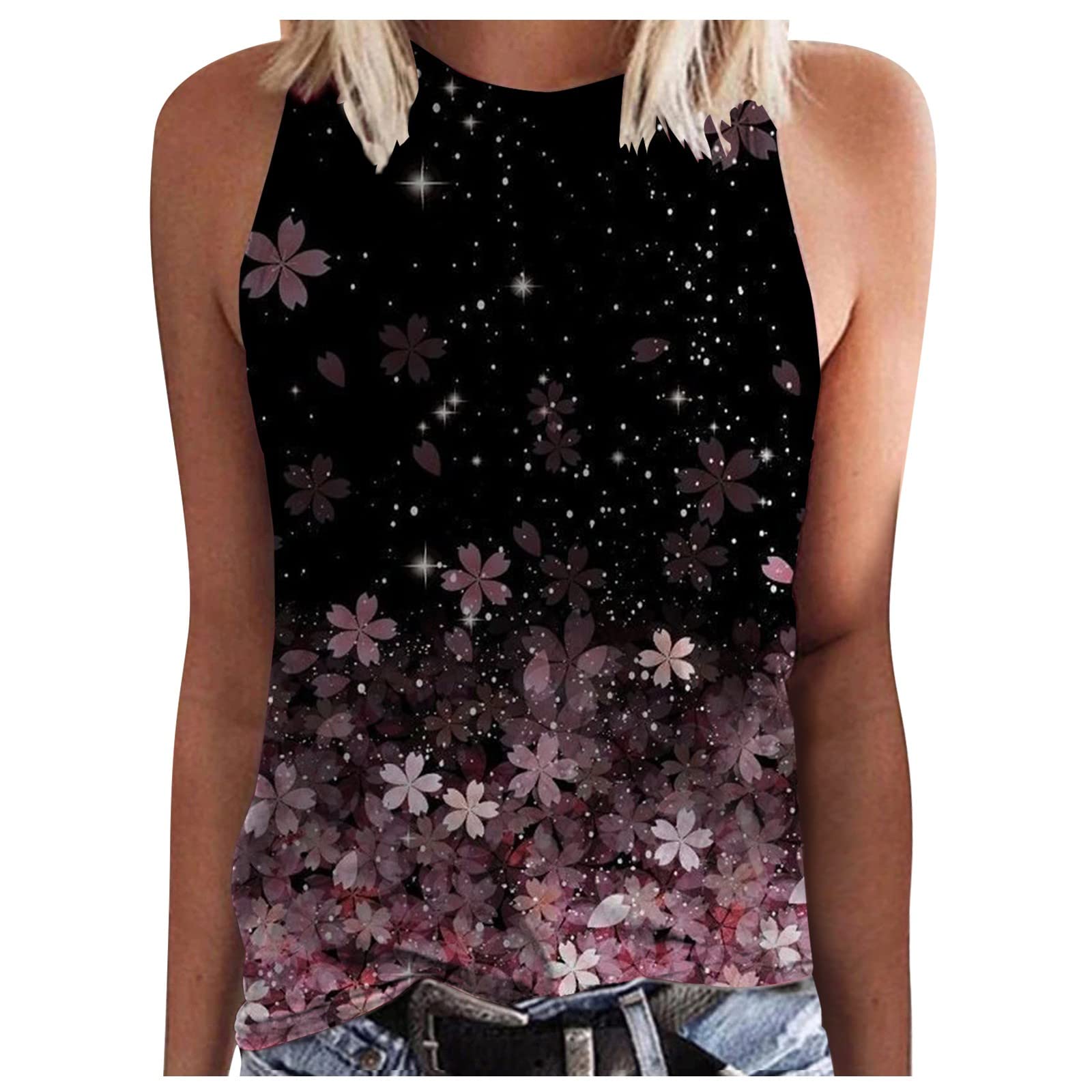 Women's Floral Print Tank Tops - Slim Fit Sleeveless Tunic Blouse with Round Neck | Casual Summer Tops for Beach, Yoga & Everyday Wear