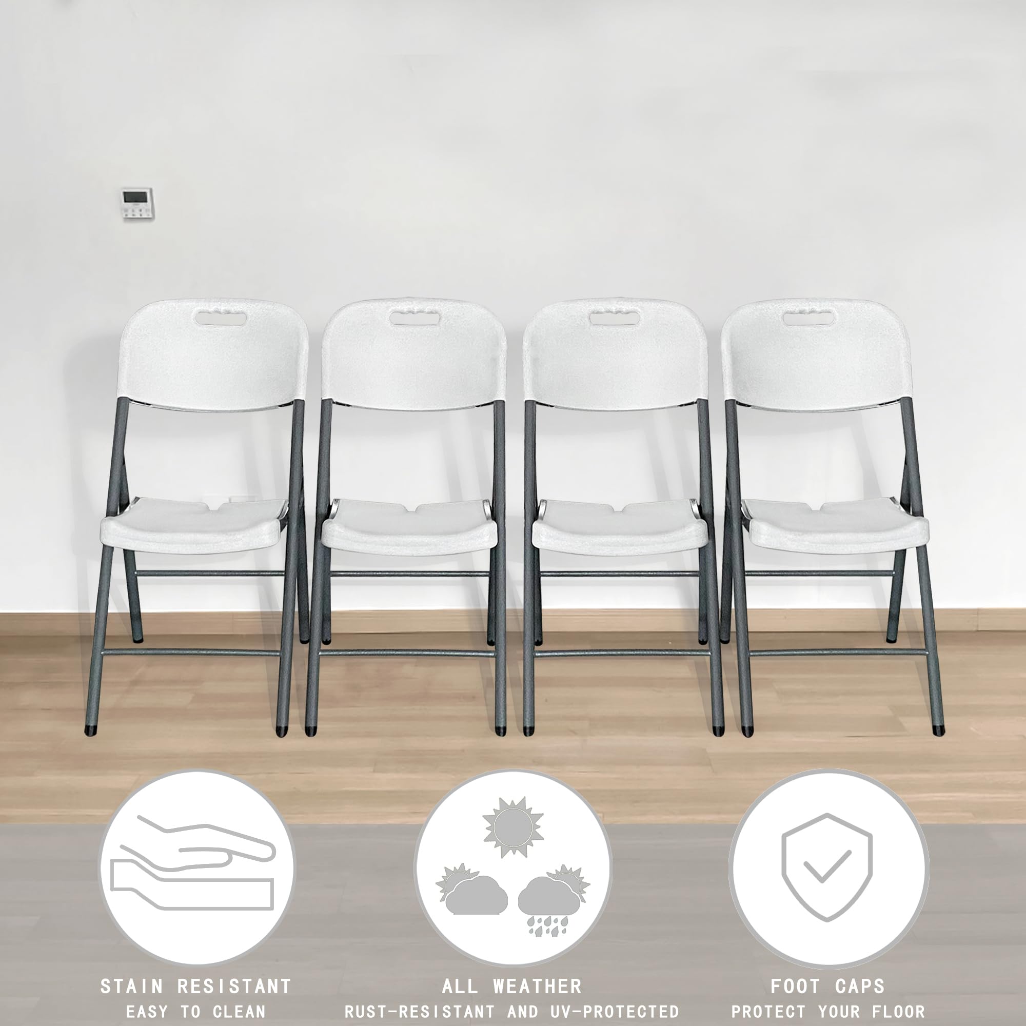 4 Pack Black Folding Chairs - Heavy Duty 350lb Capacity Plastic Dining Chairs with Steel Frame, Portable & Foldable for Indoor Outdoor Use - Perfect for Events, Office, Wedding, Party, Camping, Picnic, Kitchen & Dining Room