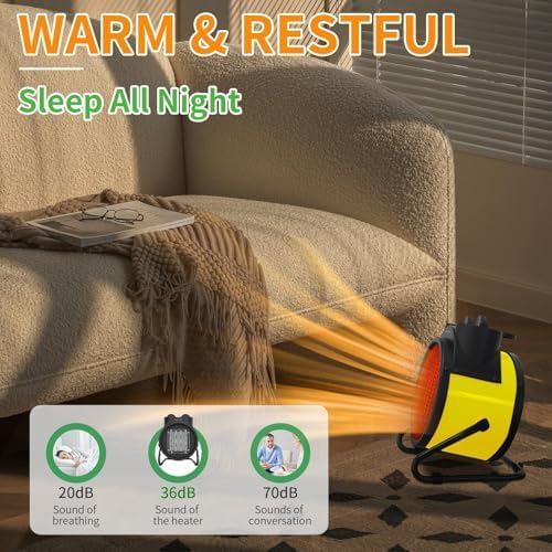 Buyplus 1500W Portable Outdoor Heater - Adjustable 90° Angle, Fast 2S Heating & Overheat Protection - Electric Space Heater for Patio, Garage, Bedroom, Office - Perfect for Winter Warmth & Indoor/Outdoor Use (Yellow)