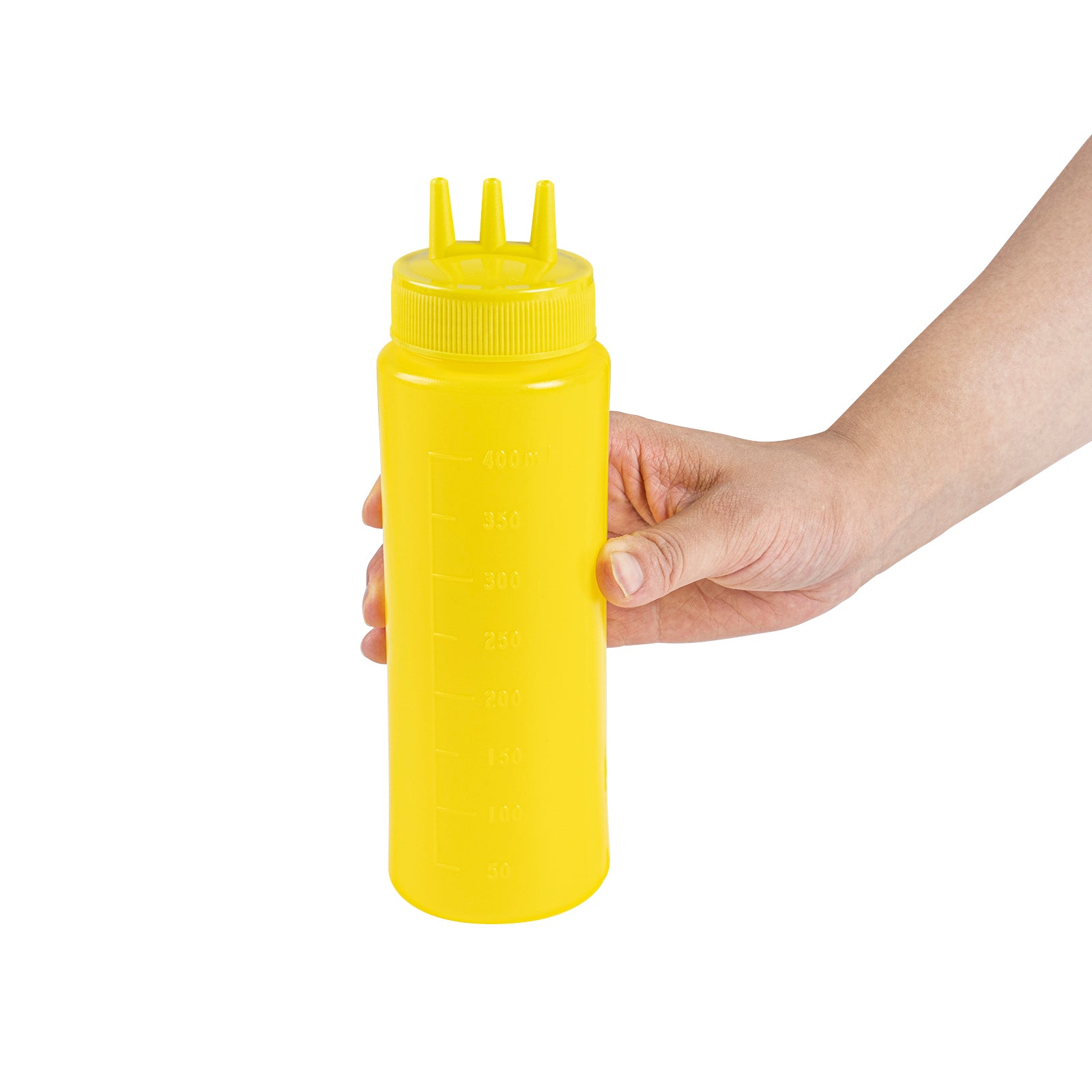 16 oz Yellow Plastic Mustard Squeeze Bottle with Triple Dispersion Tip - 2.5