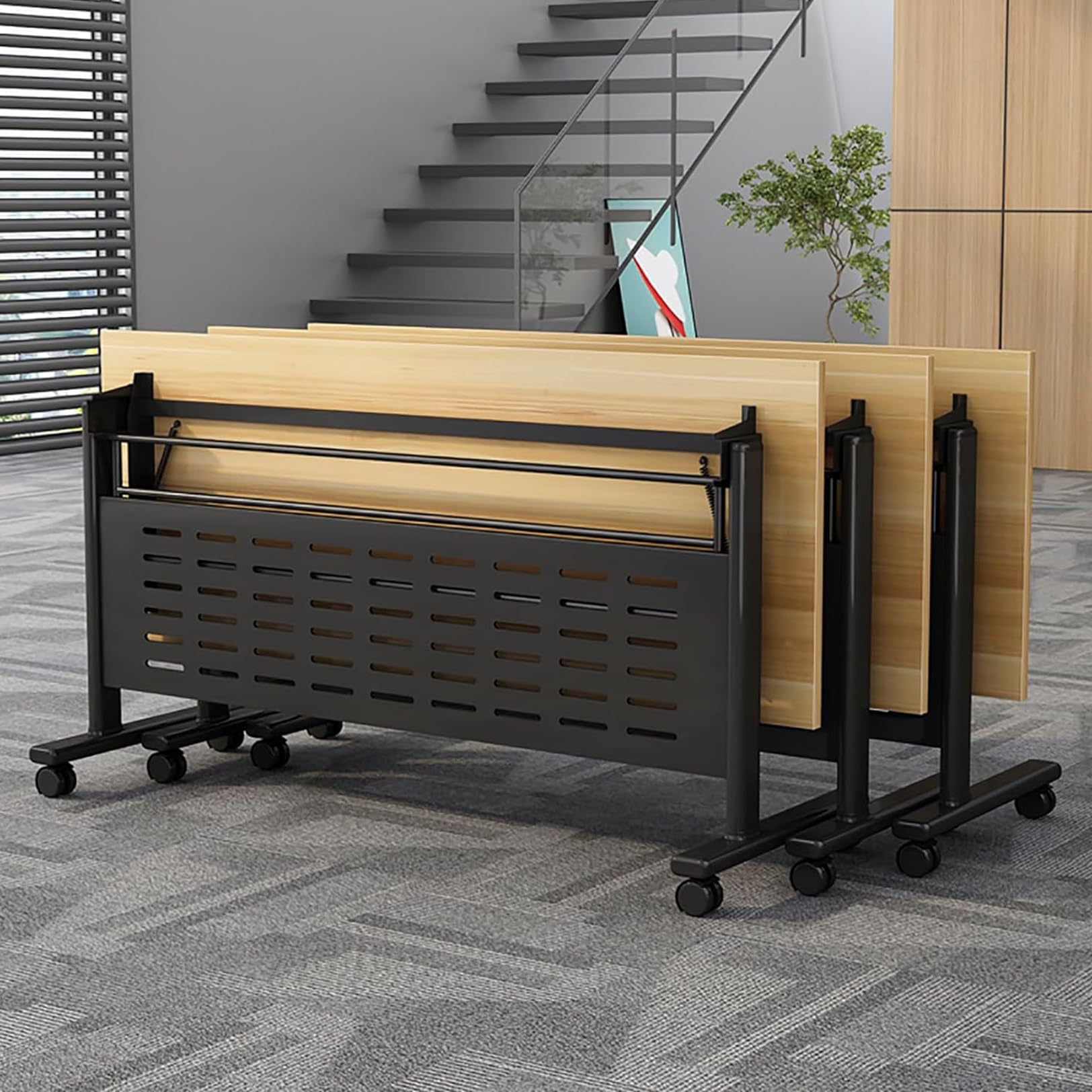 Foldable Conference Table with Wheels - Portable Meeting & Seminar Table for Office, Classroom, Training Room - Ideal for Business Meetings, Team Collaboration & Educational Sessions