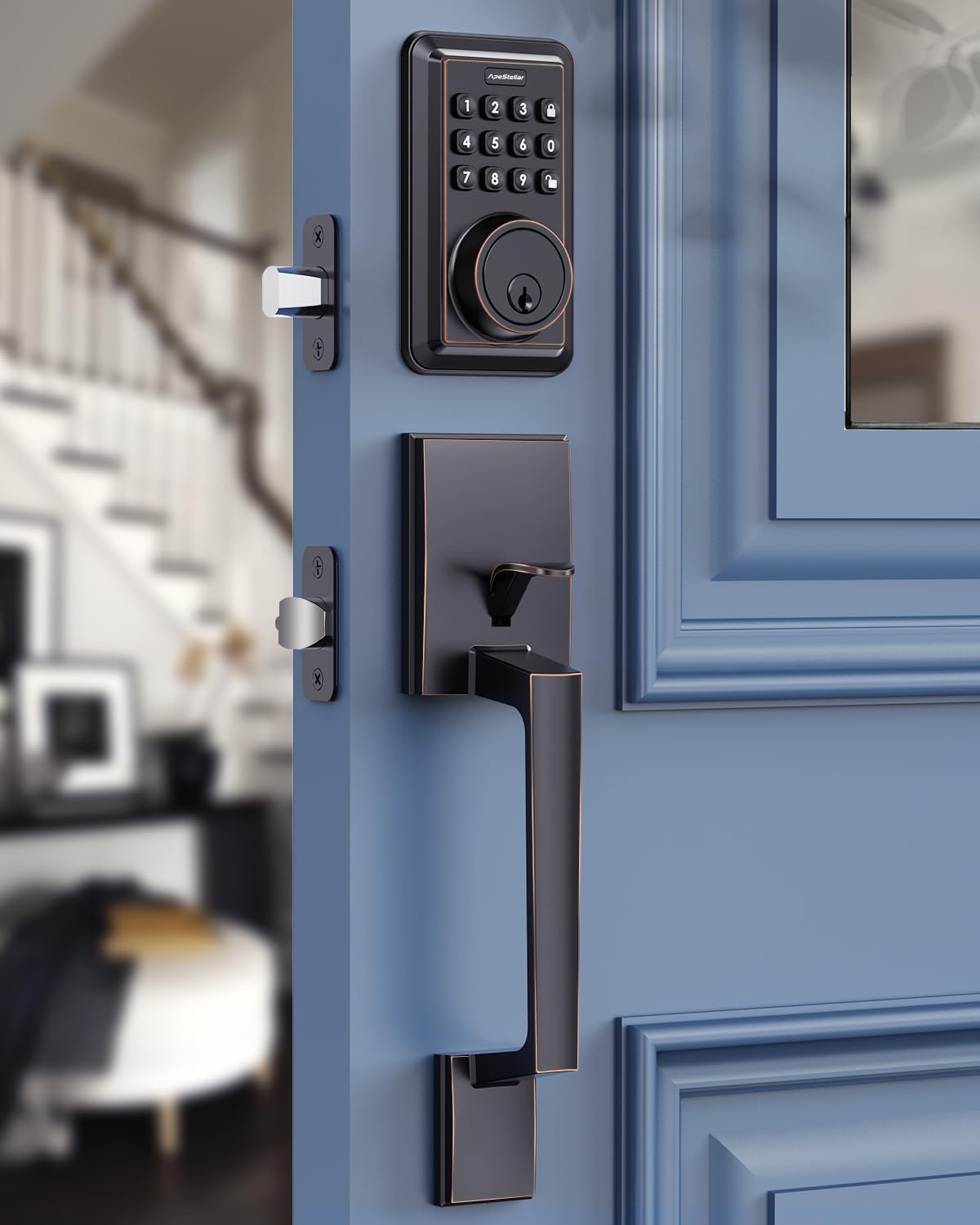 Smart Keyless Entry Door Lock Deadbolt with Handle Set - Electronic Keypad Deadbolt for Front Door - Easy Installation Oil Rubbed Bronze Smart Lock - Perfect for Home Security & Vacation Rentals
