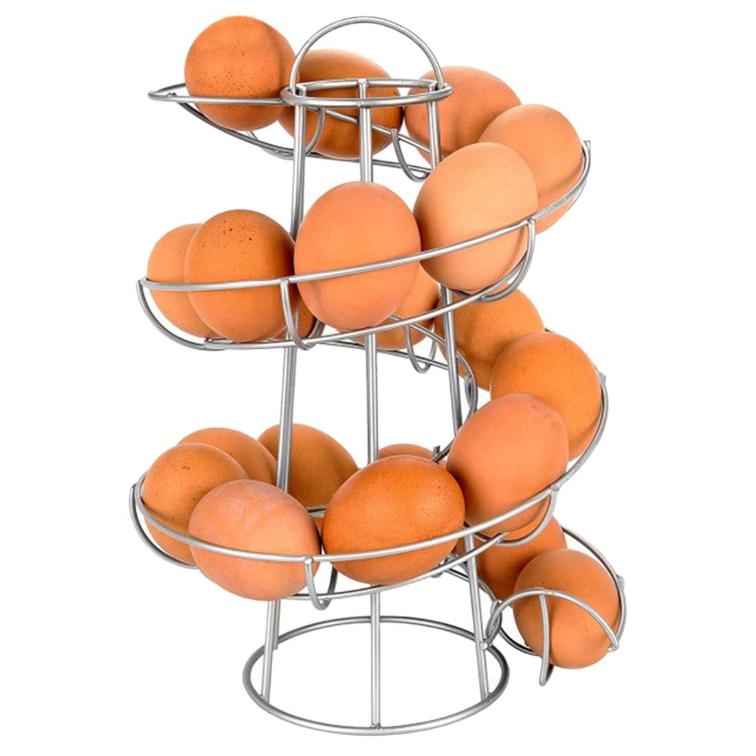 WElinks Spiral Iron Egg Holder Stand - Space Saving Kitchen Egg Storage Shelf & Dispenser Rack for Fresh Eggs - Silver Spiral Design Egg Basket for Countertop, Pantry or Farmhouse Decor